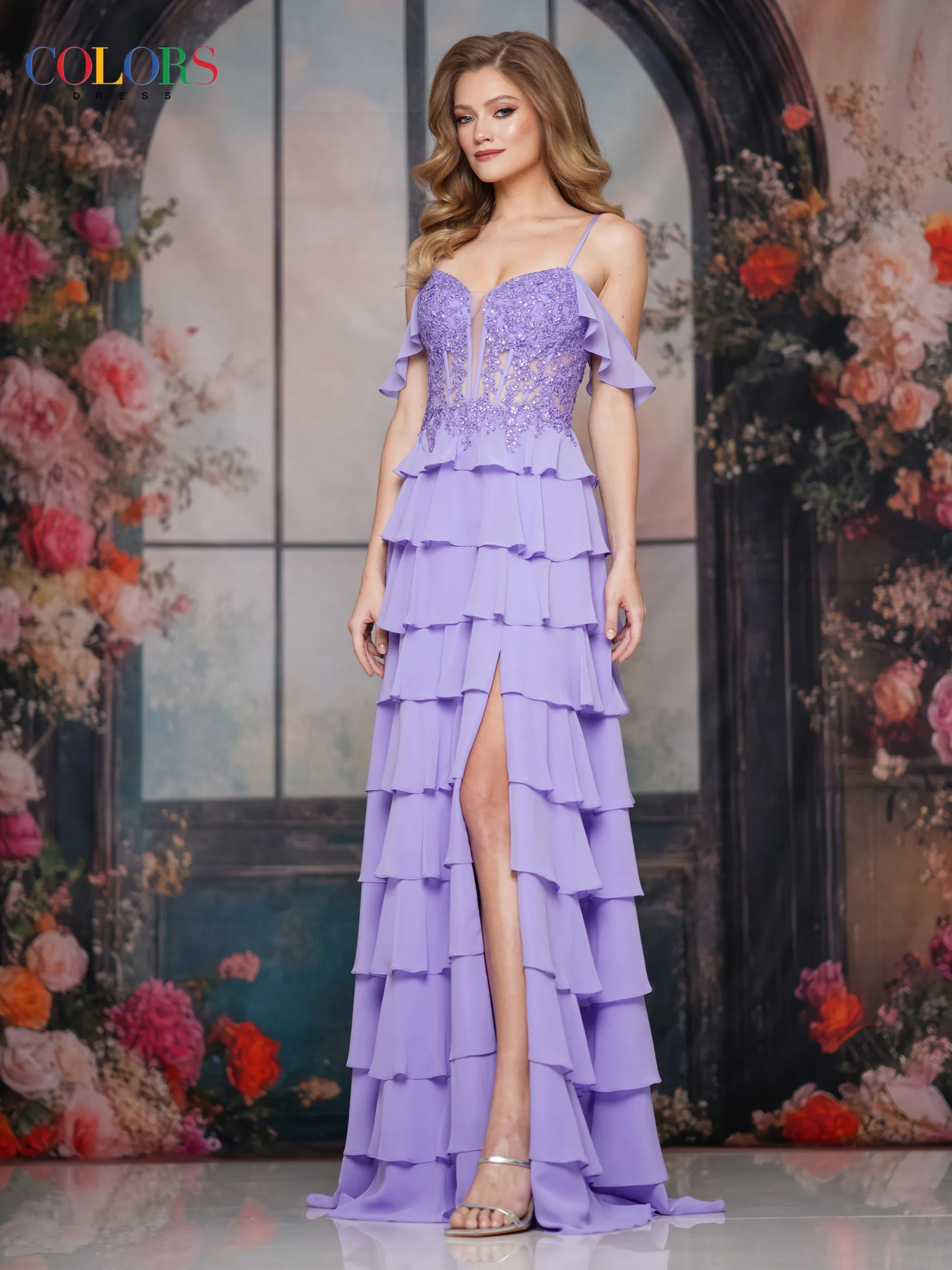 COLORS 3820 Long Prom Dress With Sheer Deep V-Neckline sold by The Gown Galleria product image thumbnail 4