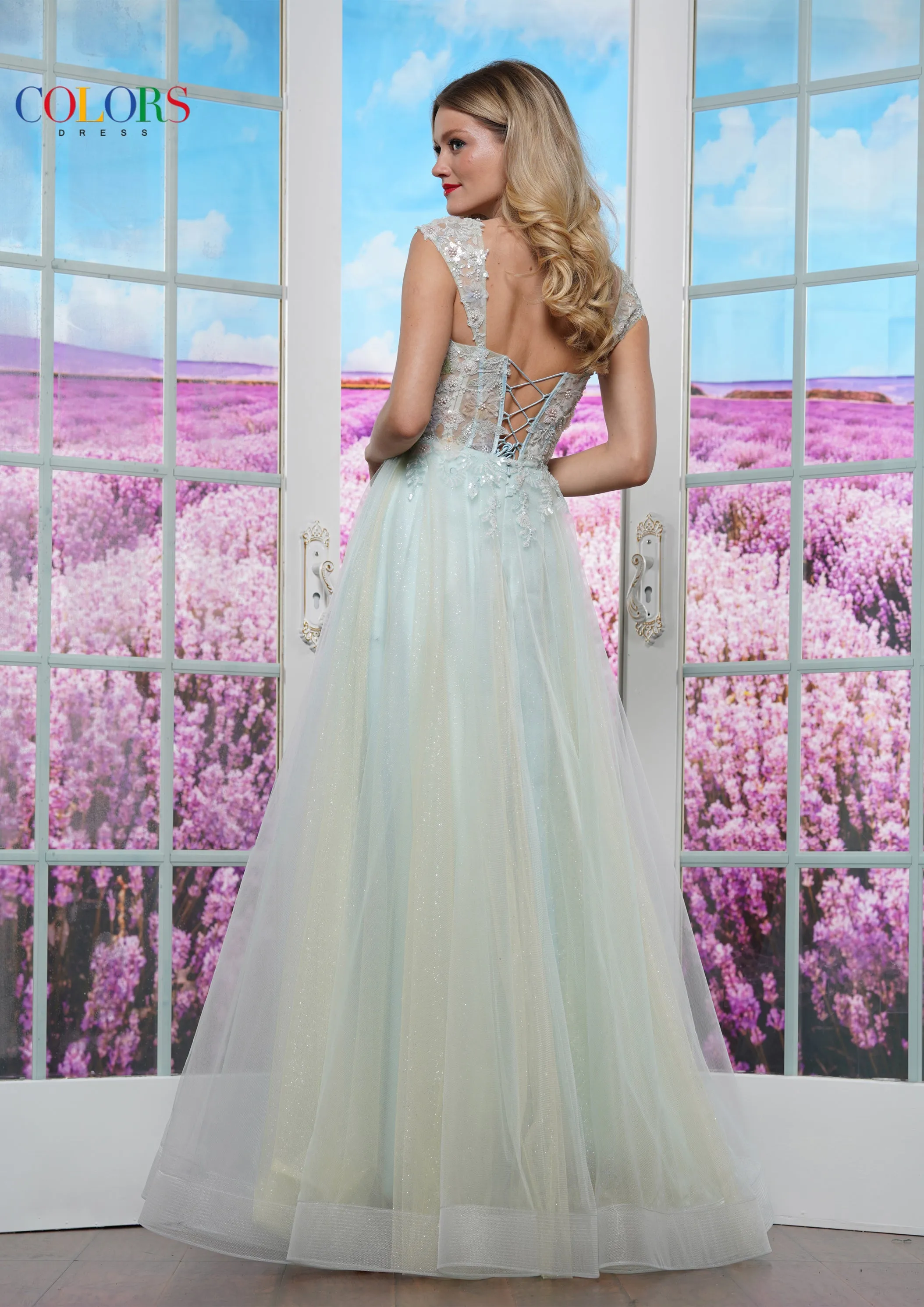 Colors Dress 3498 Off-Shoulder Glitter Tulle Prom Gown sold by The Gown Galleria product image thumbnail 2