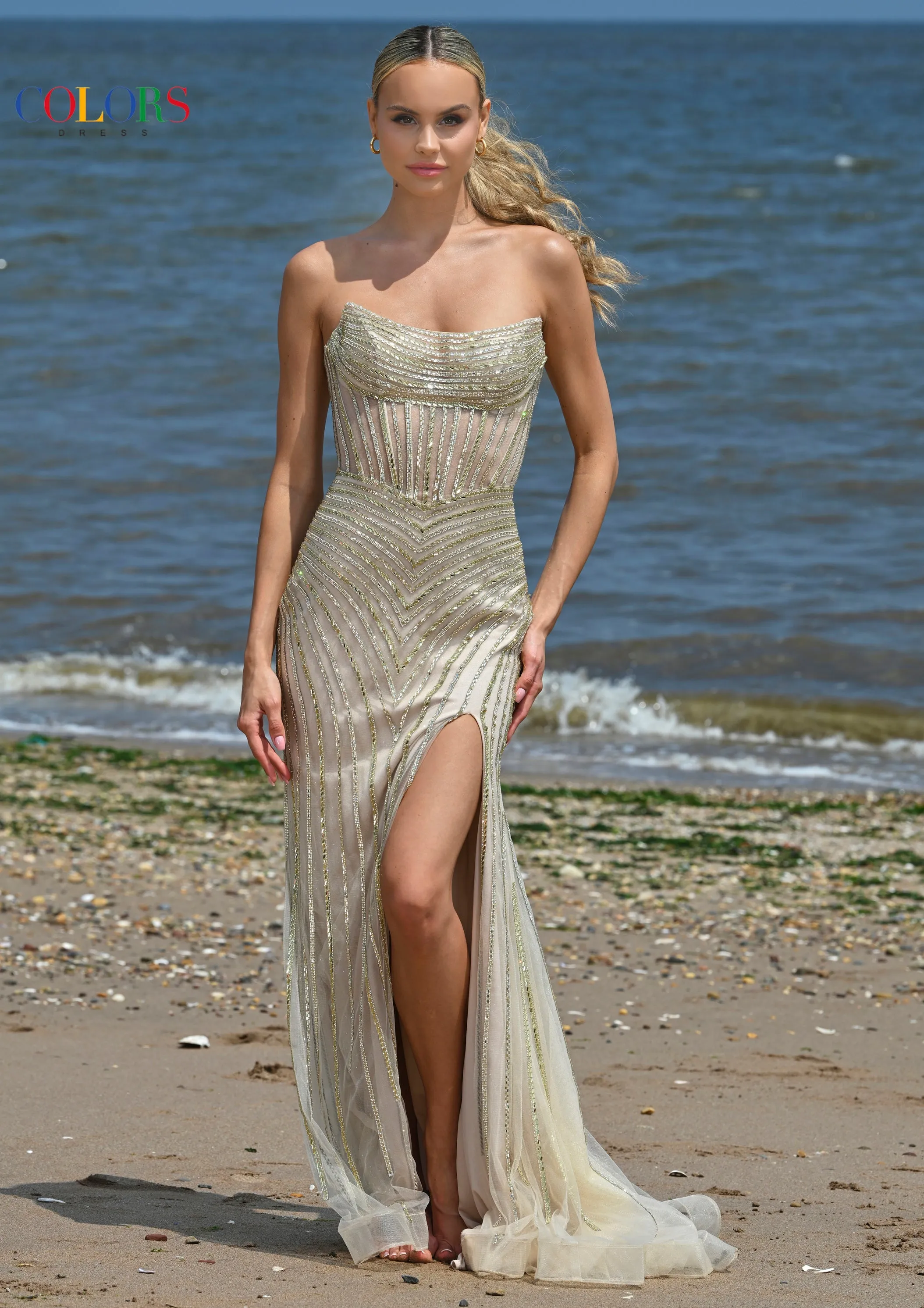 Colors Dress 3568 Strapless Long Beaded Prom Gown In Fuchsia sold by The Gown Galleria product image thumbnail 5