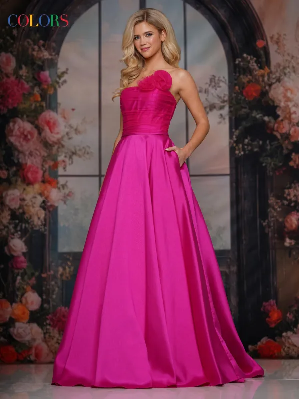 COLORS 3737 Long Prom Dress With Fitted Tulle Bodice sold by The Gown Galleria