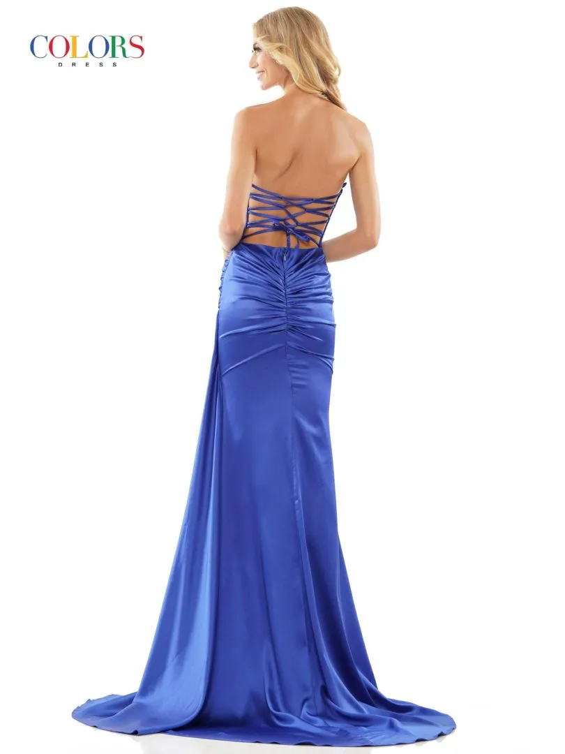 Colors Dress 2968 Strapless Long Satin Prom Dress In Teal sold by The Gown Galleria product image thumbnail 4