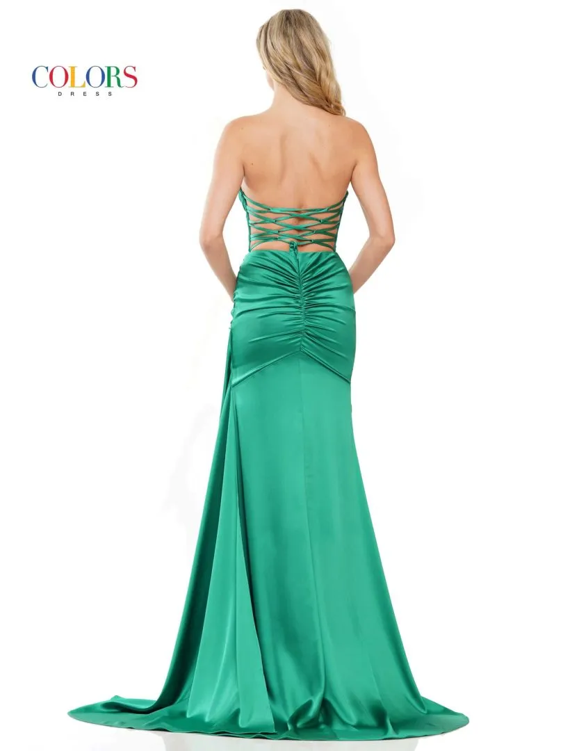Colors Dress 2968 Strapless Long Satin Prom Dress In Teal sold by The Gown Galleria product image thumbnail 2