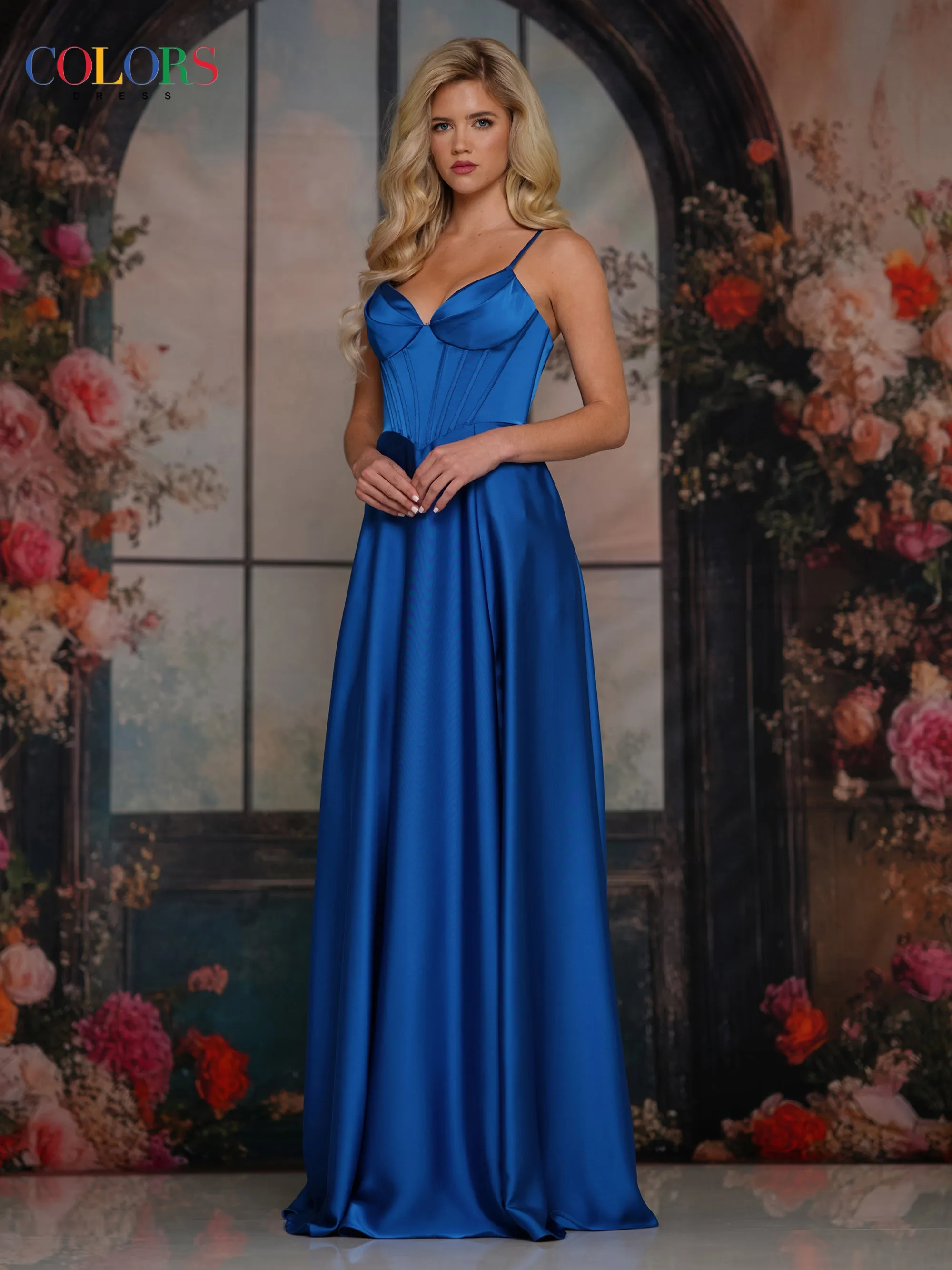 COLORS 3743 Wine Long Prom Dress With Fitted Corset Bodice sold by The Gown Galleria product image thumbnail 4