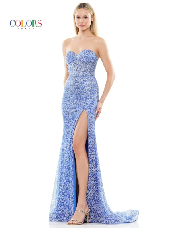 Colors Dress 3103 Strapless Long Beaded Prom Dress With Corset sold by The Gown Galleria