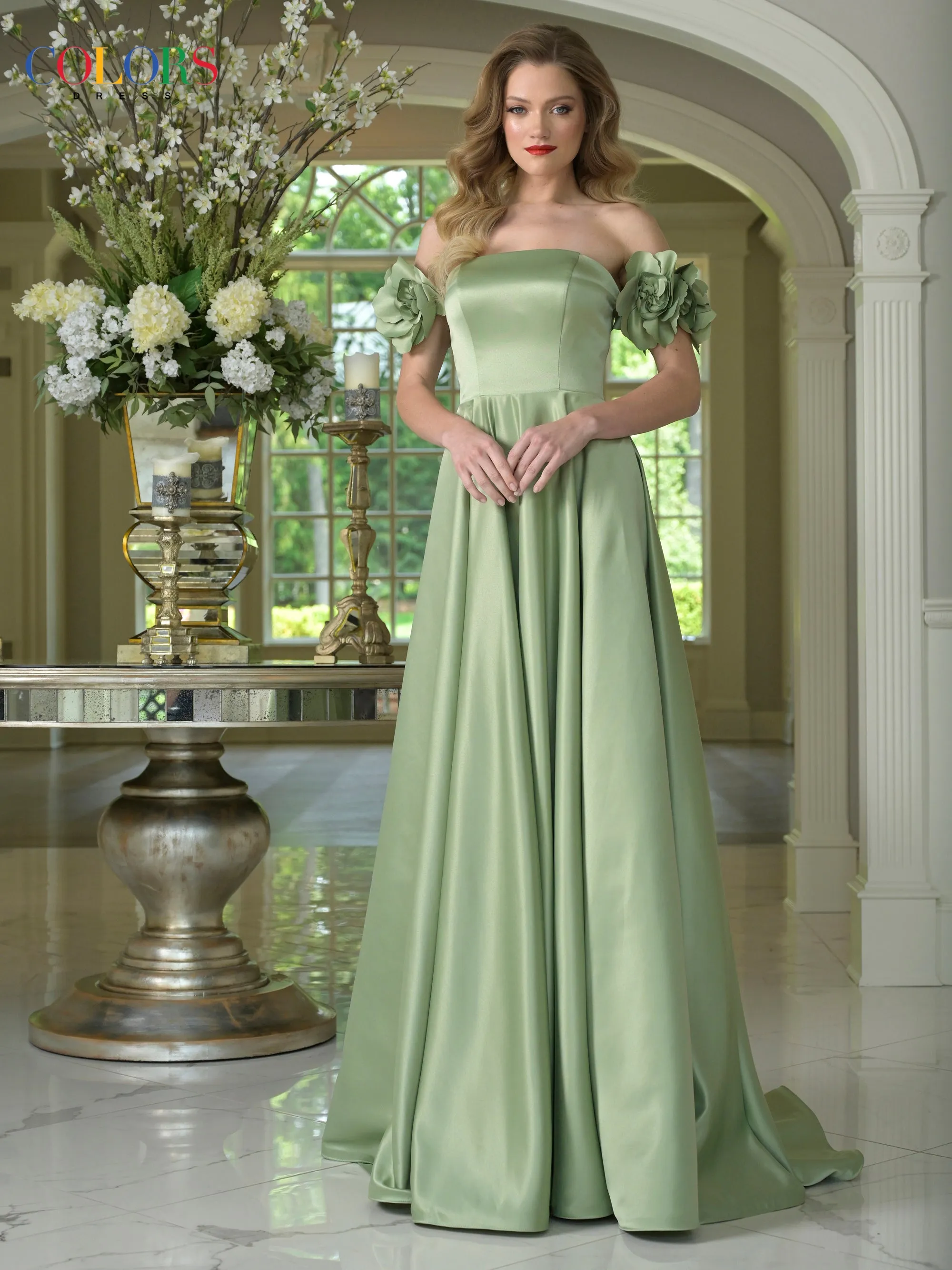 COLORS 3744 Off-The-Shoulder Satin Prom Dress In Red sold by The Gown Galleria product image thumbnail 5