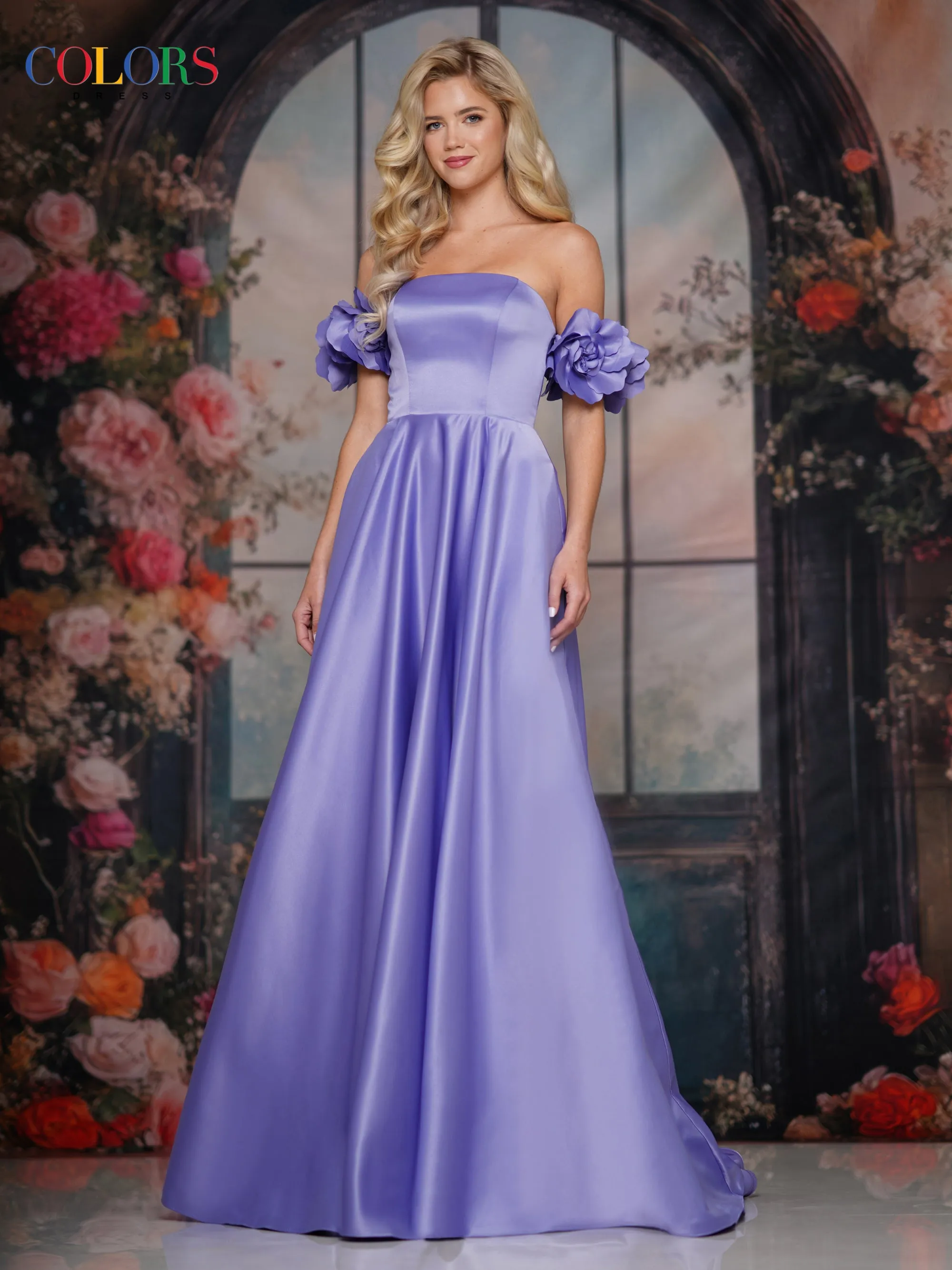 COLORS 3744 Off-The-Shoulder Satin Prom Dress In Red sold by The Gown Galleria product image thumbnail 4
