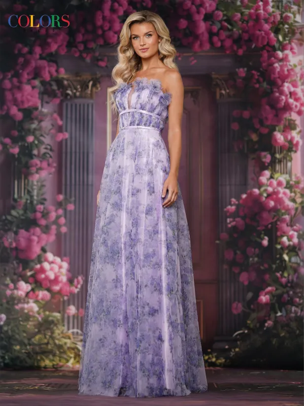 COLORS 3831 Long Prom Dress With Sheer V-Neckline made by The Gown Galleria