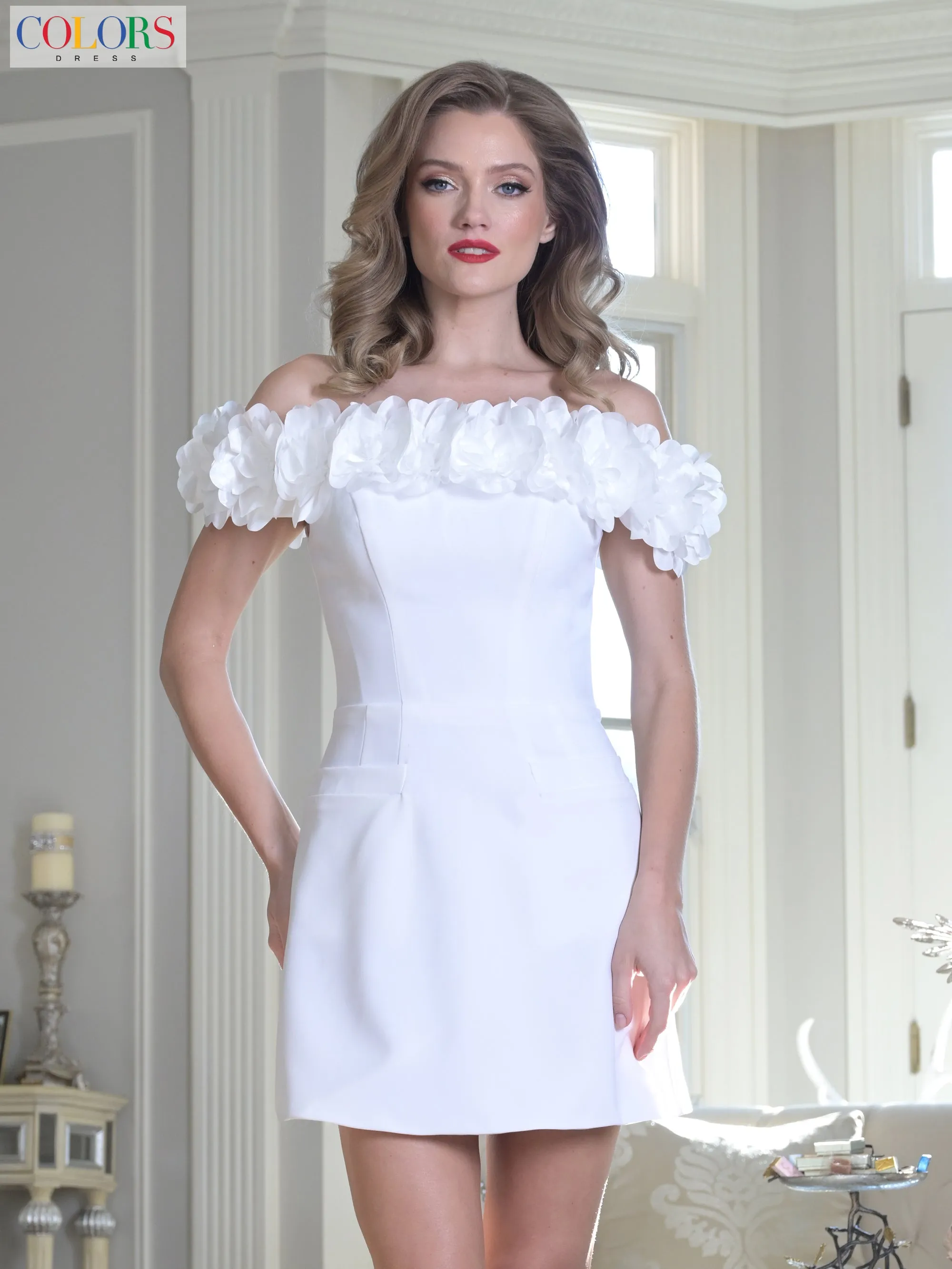 Colors Dress 3679 Off-The-Shoulder Short Homecoming Dress sold by The Gown Galleria product image thumbnail 3