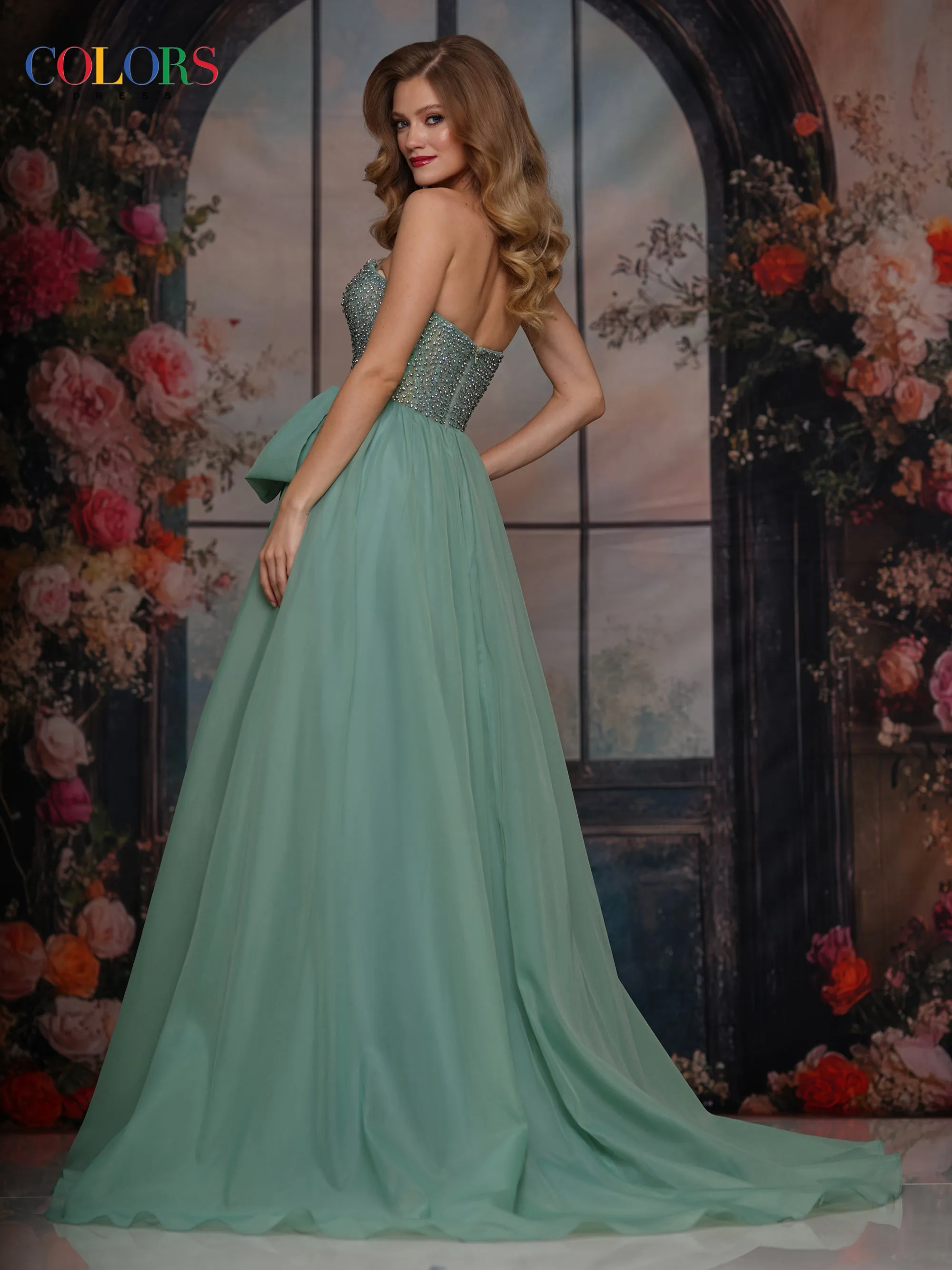 COLORS 3843 Sage Strapless Prom Dress With A-Line Skirt sold by The Gown Galleria product image thumbnail 2