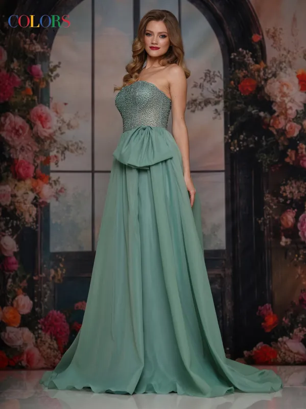 COLORS 3843 Sage Strapless Prom Dress With A-Line Skirt sold by The Gown Galleria