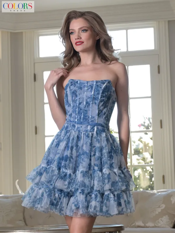 Colors Dress 3669 Strapless Short Floral Print Homecoming Dress sold by The Gown Galleria