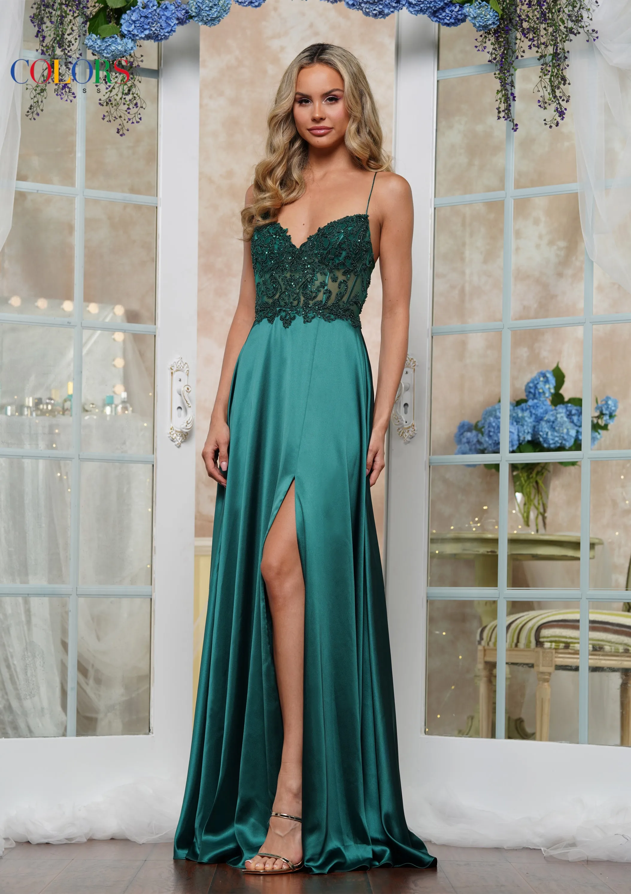 Colors Dress 3436 Long A-Line Prom Dress With Sheer Corset sold by The Gown Galleria product image thumbnail 3