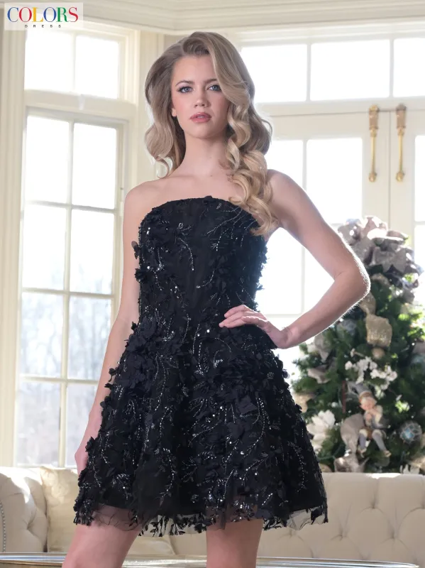 COLORS 3659 Strapless Floral Homecoming Dress With Fit-And-Flare sold by The Gown Galleria