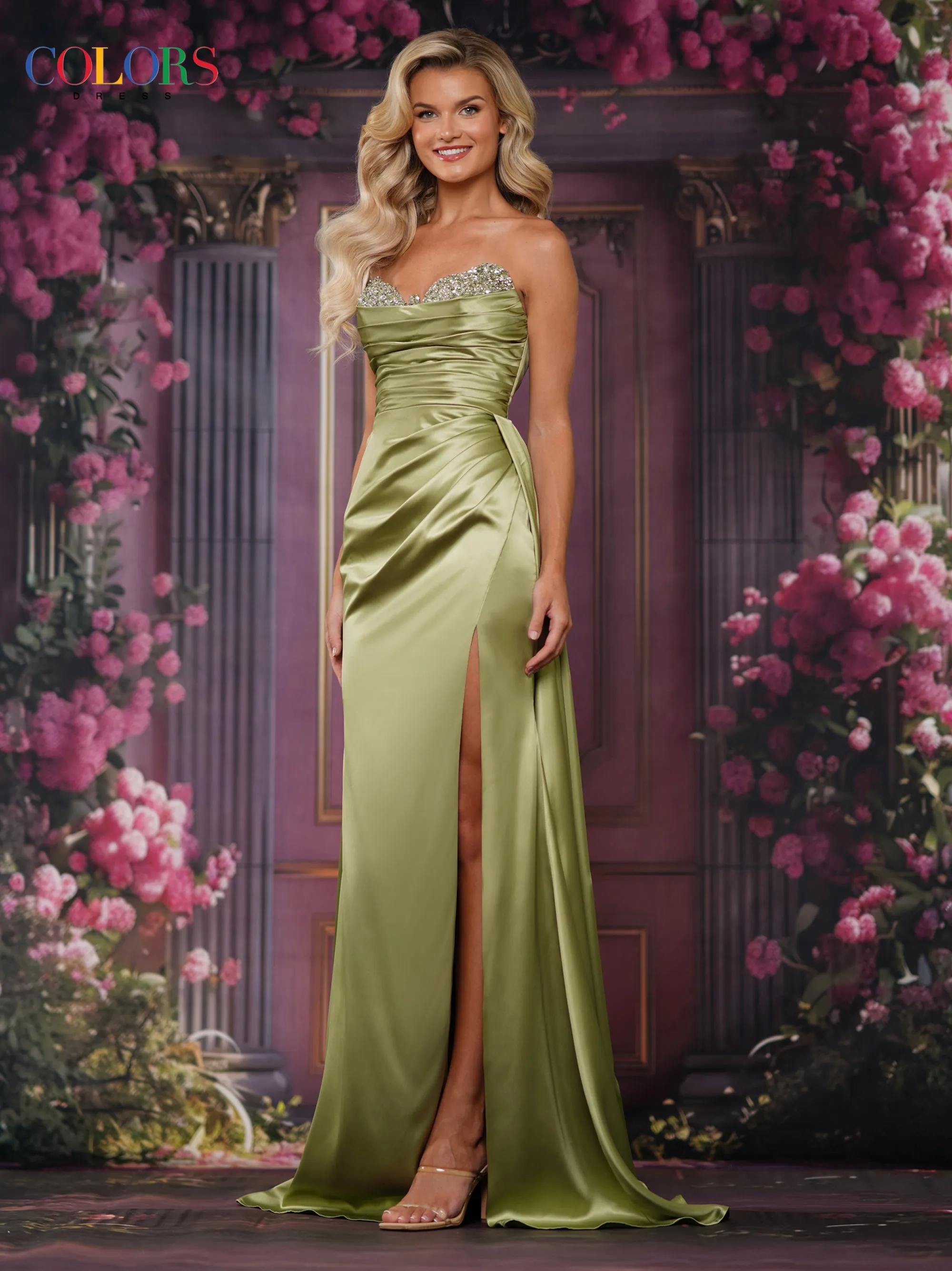COLORS 3854 Fuchsia Strapless Prom Dress With Thigh-High Slit sold by The Gown Galleria product image thumbnail 3