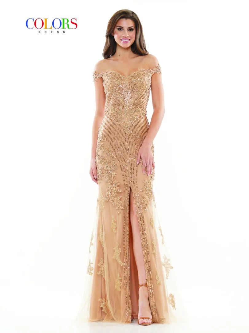 Colors Dress J131 Off-Shoulder Beaded Prom Dress With Slit sold by The Gown Galleria product image thumbnail 2