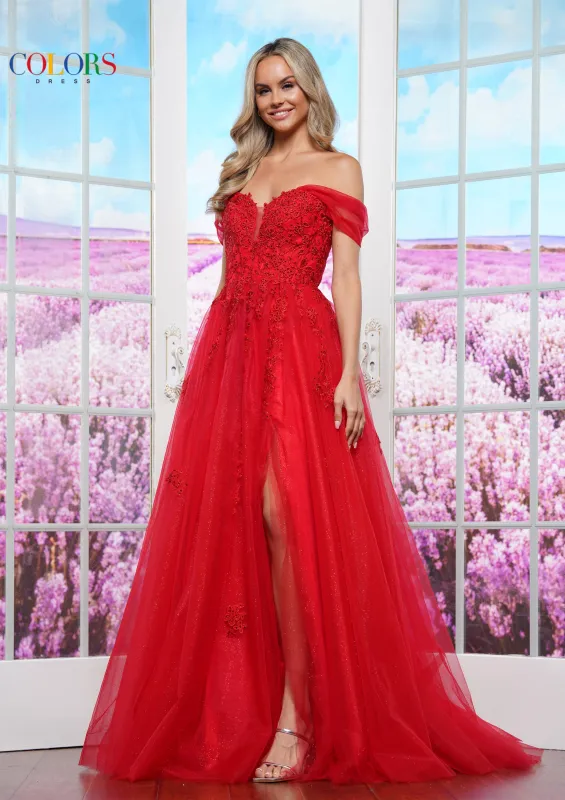Colors Dress 3474 Long Glitter Prom Gown With Off-The-Shoulder Necklin sold by The Gown Galleria