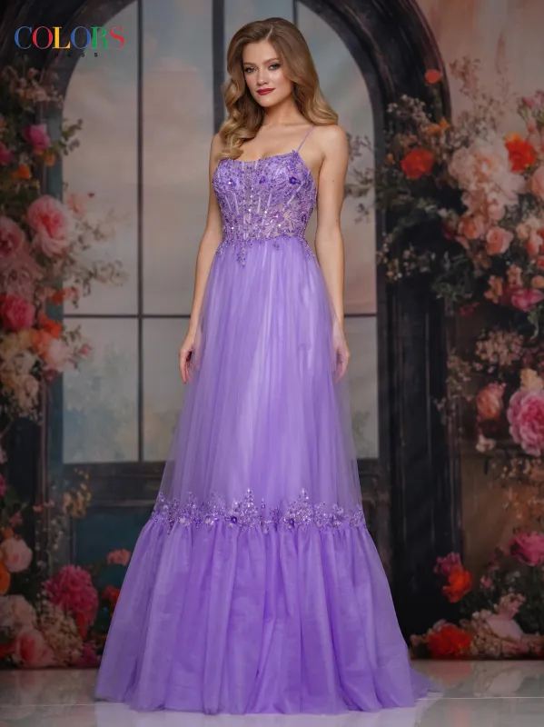 COLORS 3799 Long Prom Dress With Crisscross Spaghetti Straps sold by The Gown Galleria
