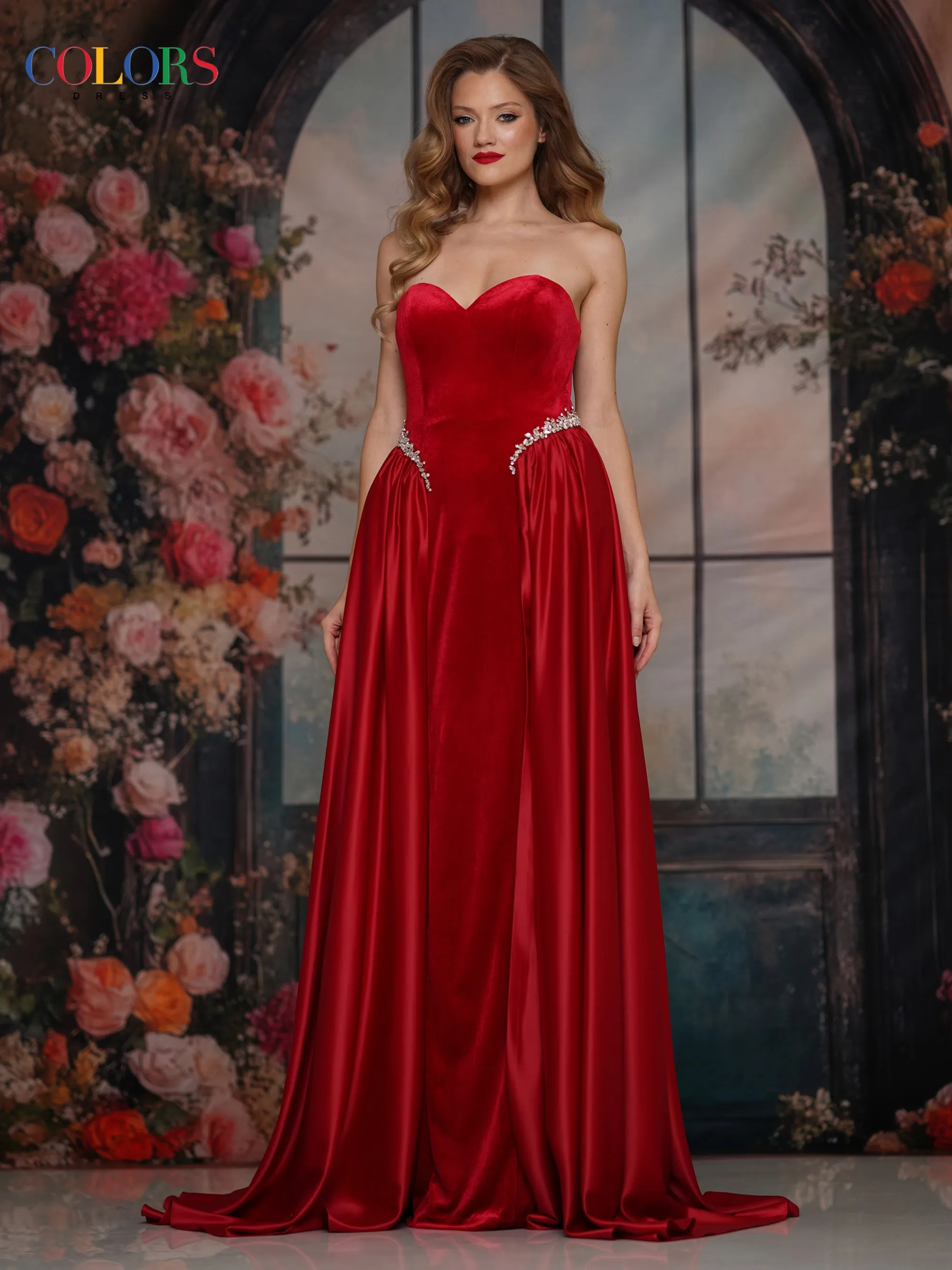 COLORS 3861 Red Long Prom Dress With Sweetheart Neckline sold by The Gown Galleria