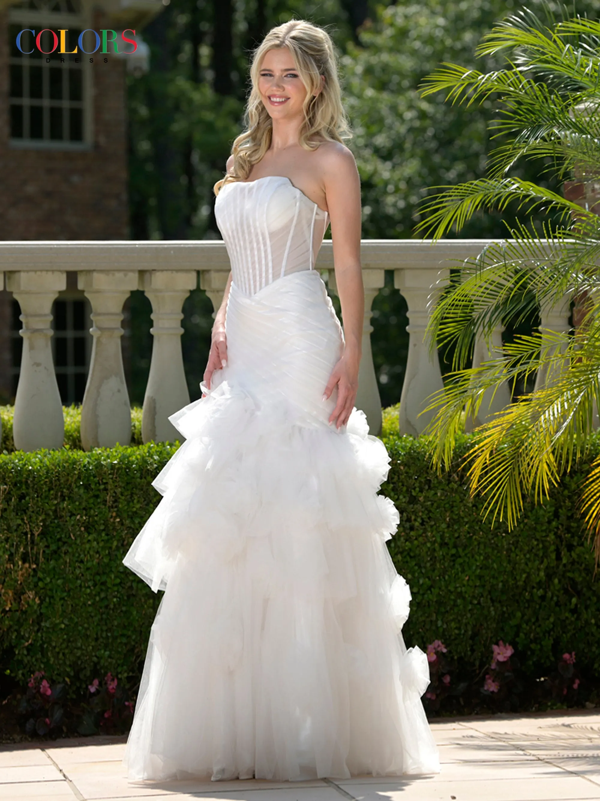 COLORS 3800 Strapless Long Prom Dress With Tulle Skirt sold by The Gown Galleria product image thumbnail 4