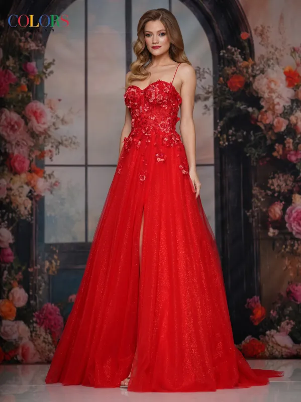 Colors Dress 3496 Long Prom Gown With Lace-Up Back And Slit sold by The Gown Galleria