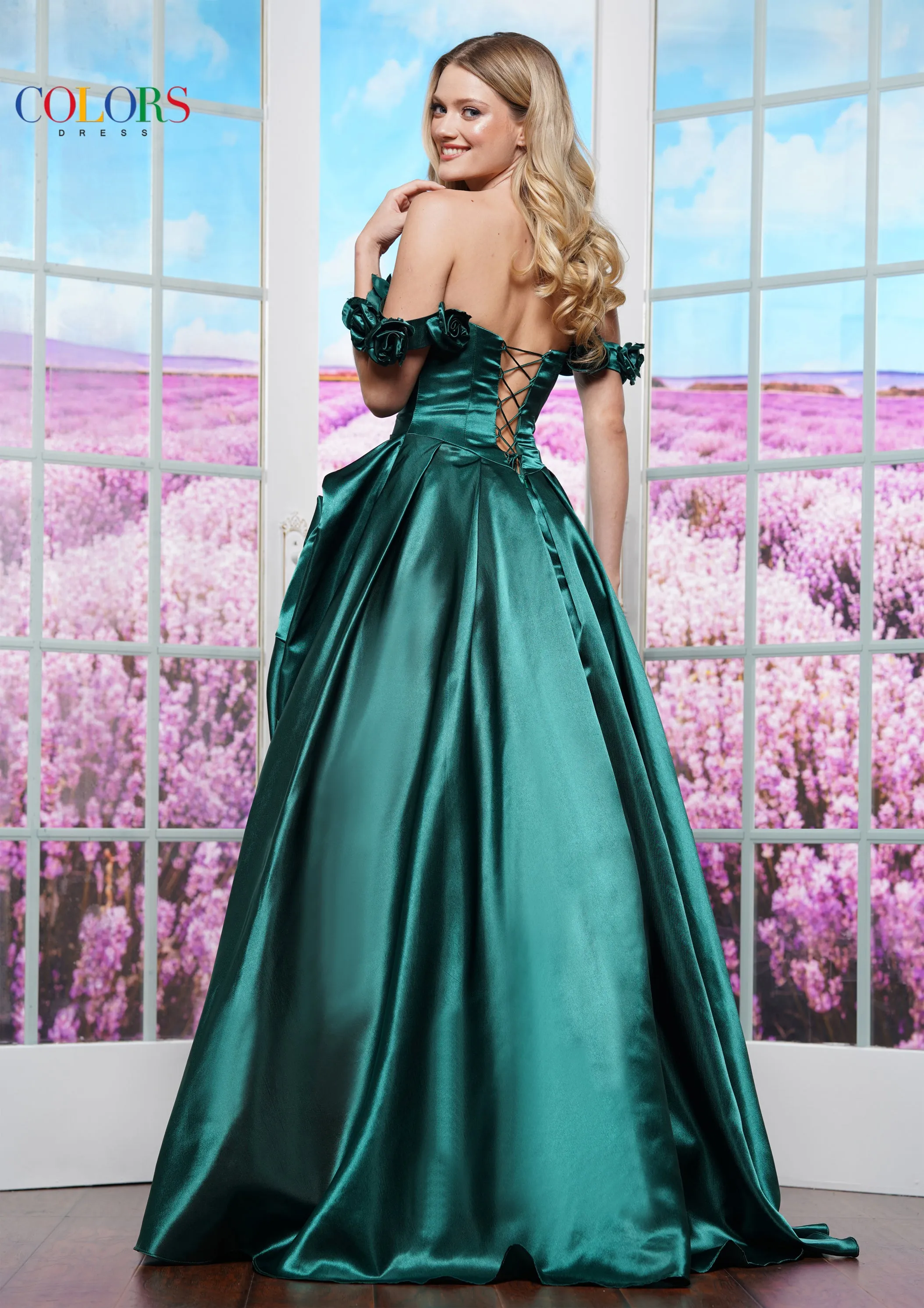 Colors Dress 3521 Off-The-Shoulder Prom Ball Gown With Rosettes sold by The Gown Galleria product image thumbnail 2