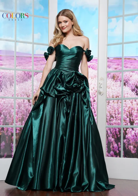 Colors Dress 3521 Off-The-Shoulder Prom Ball Gown With Rosettes sold by The Gown Galleria