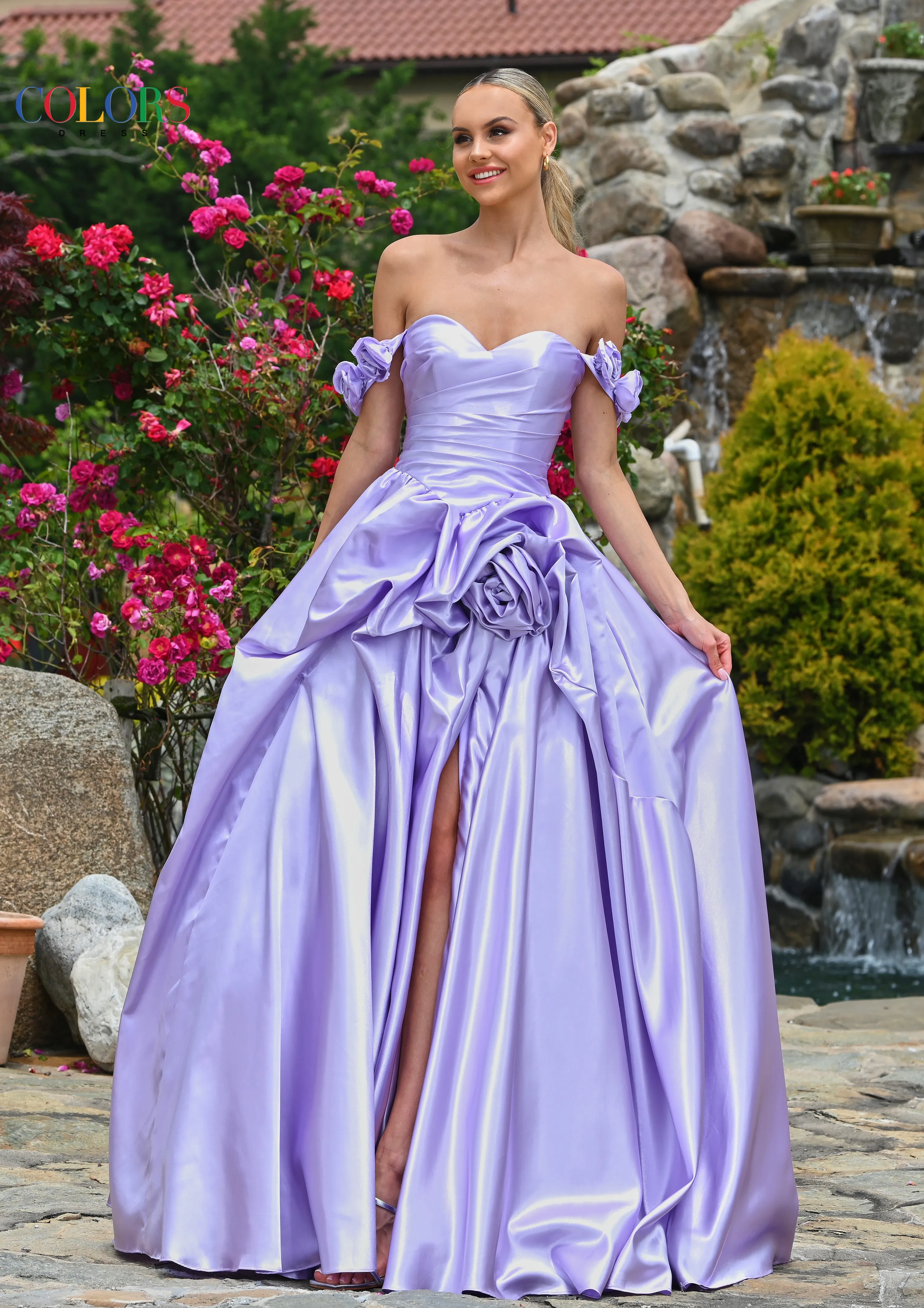 Colors Dress 3521 Off-The-Shoulder Prom Ball Gown With Rosettes sold by The Gown Galleria product image thumbnail 4