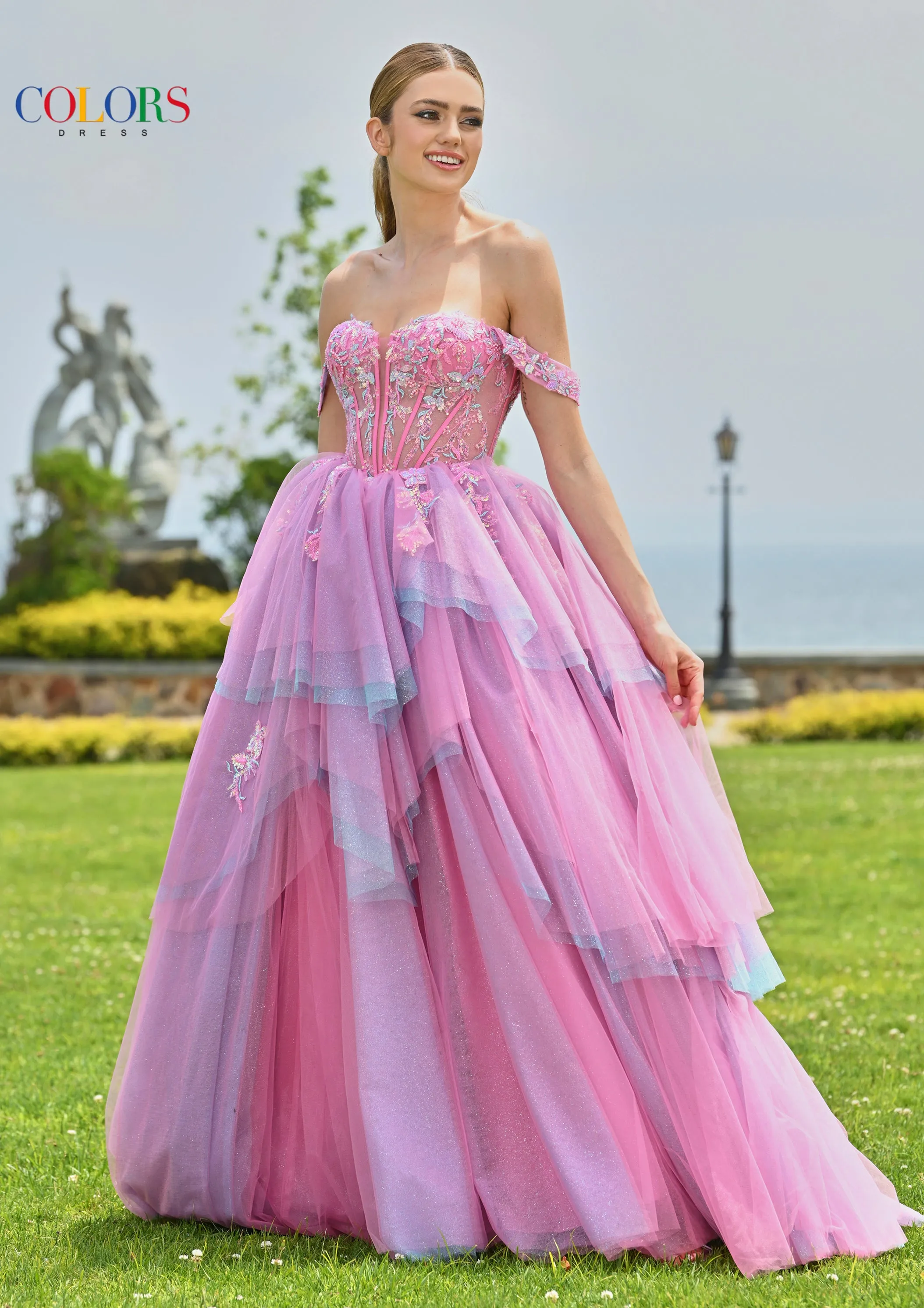 Colors Dress 3534 Off-Shoulder Long Prom Gown In Hot Pink sold by The Gown Galleria product image thumbnail 2