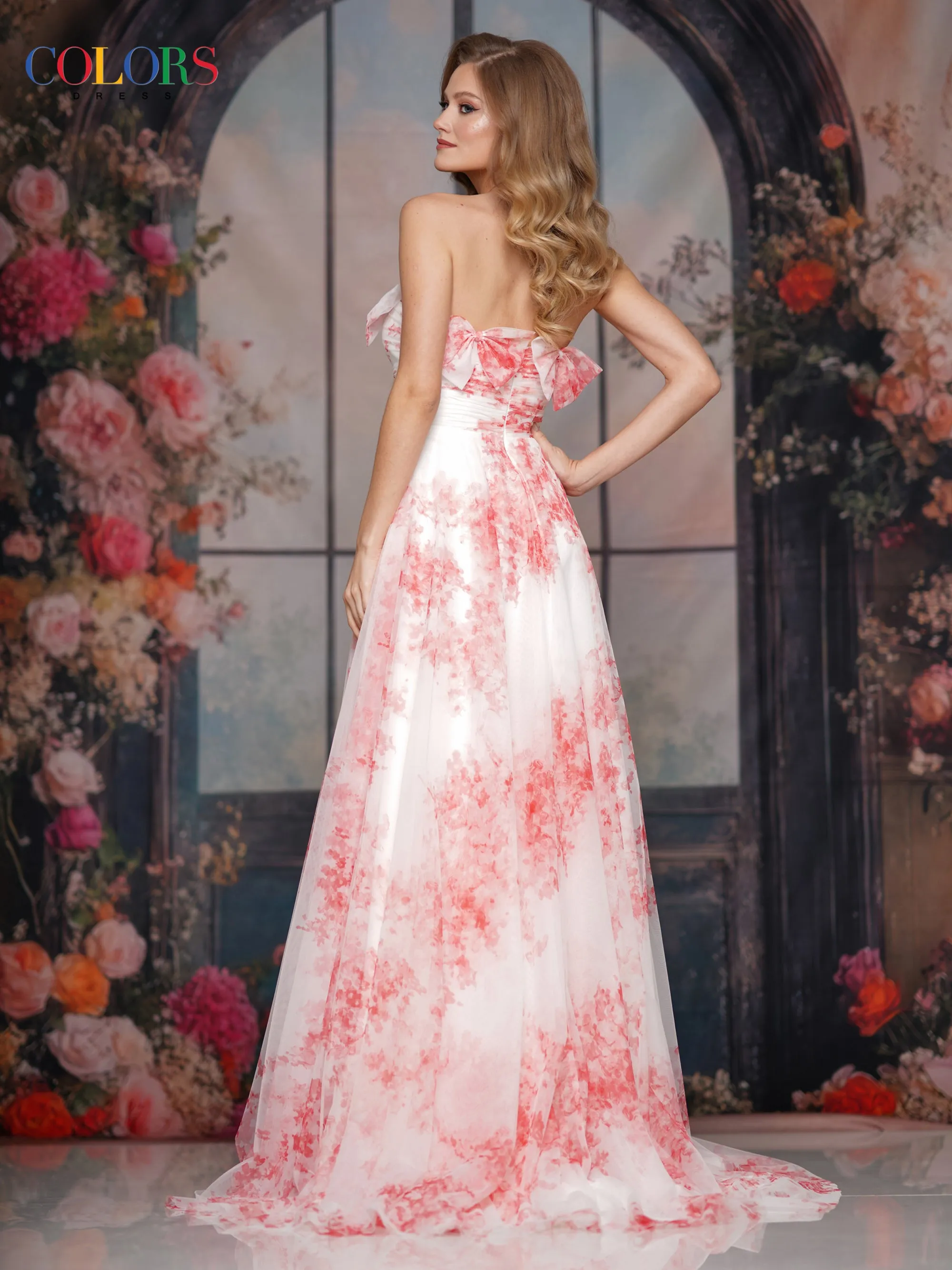 COLORS 3811 Green Long Prom Dress With 3D Bow Appliques sold by The Gown Galleria product image thumbnail 3