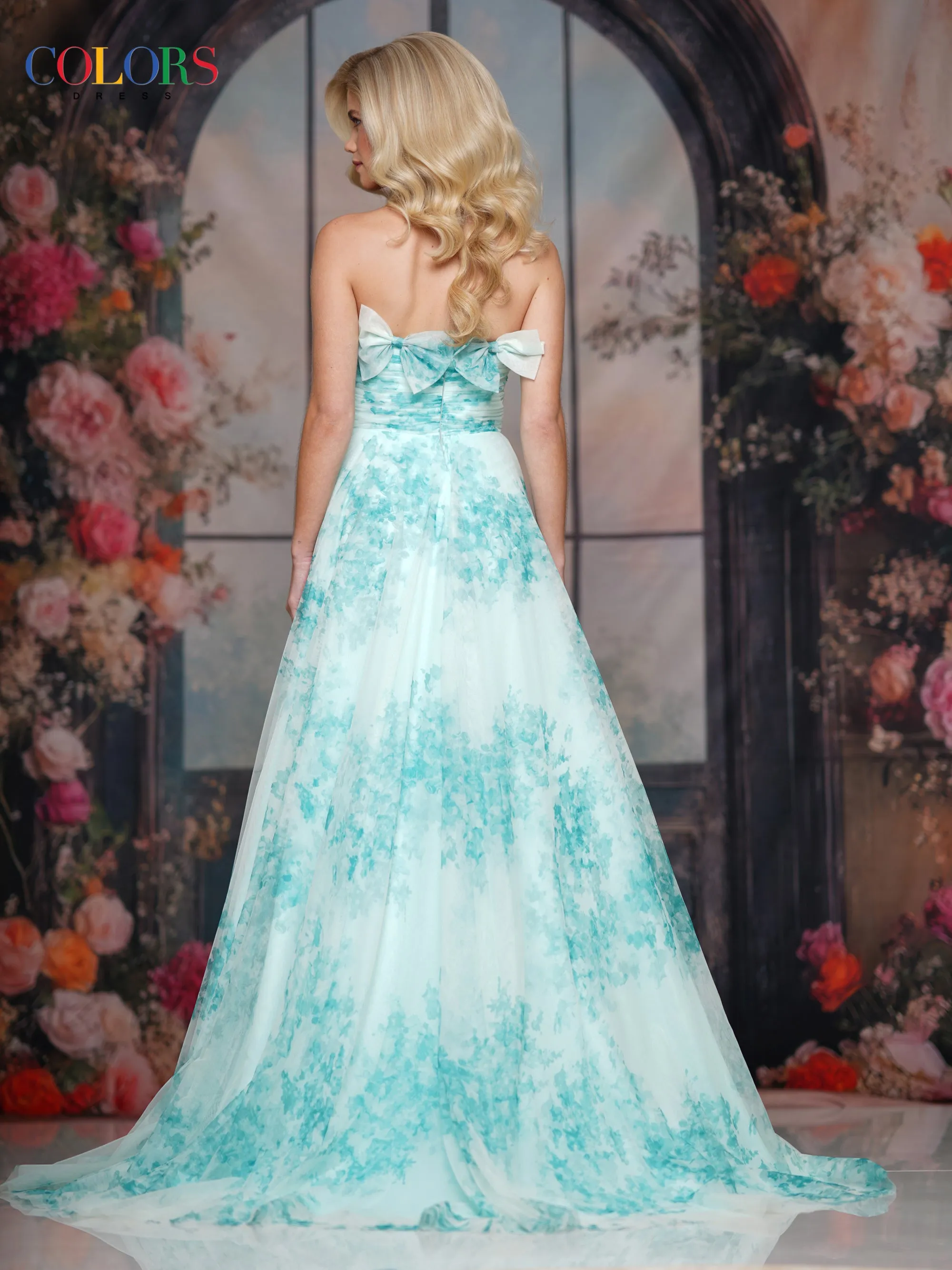 COLORS 3811 Green Long Prom Dress With 3D Bow Appliques sold by The Gown Galleria product image thumbnail 5