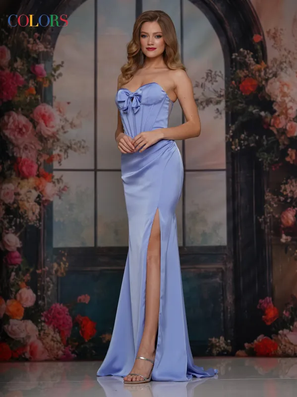 COLORS 3710 Strapless Satin Prom Dress With Side Slit sold by The Gown Galleria