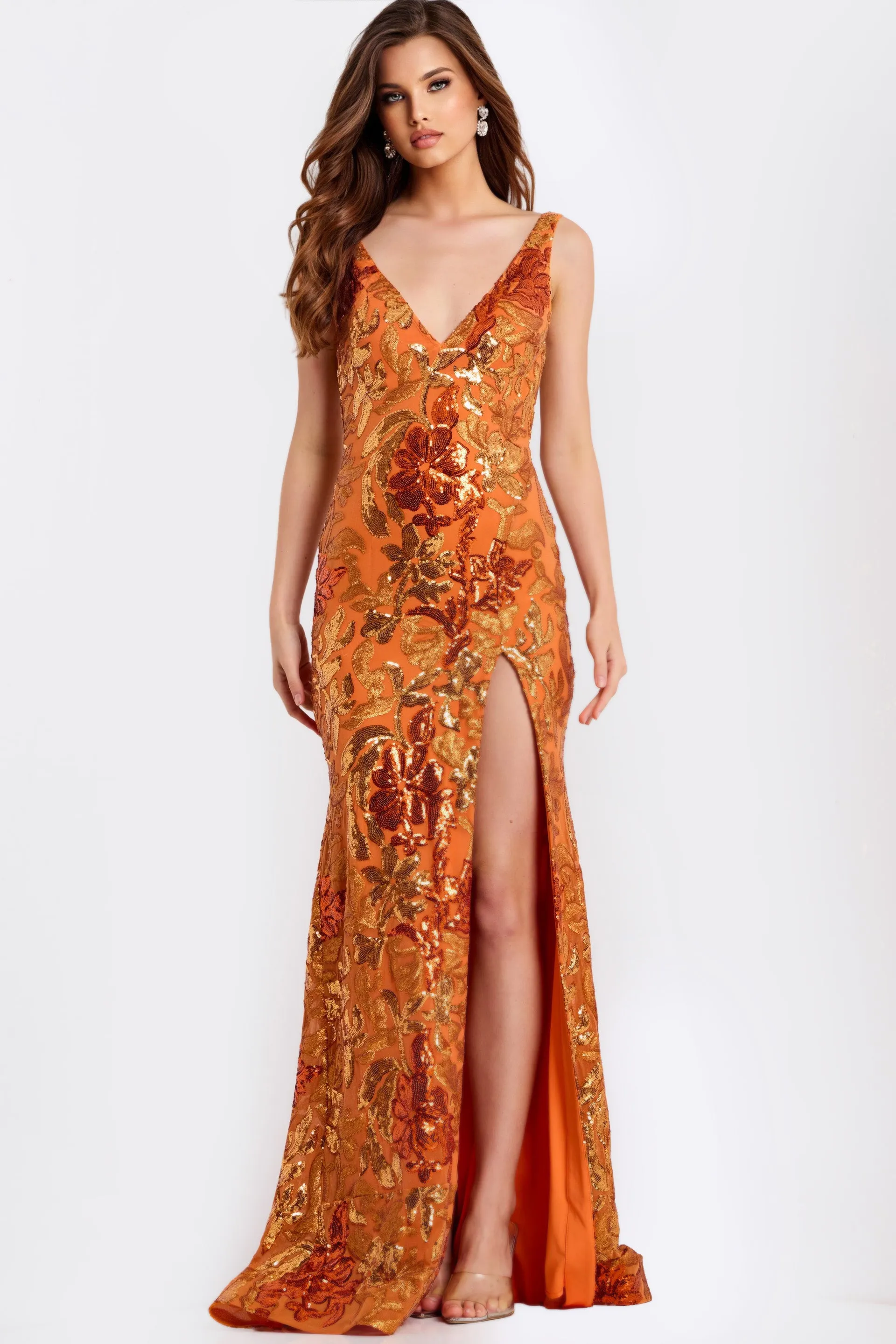 Jovani 40757 Floral Sequin Prom Dress With Plunging V-Neckline sold by The Gown Galleria