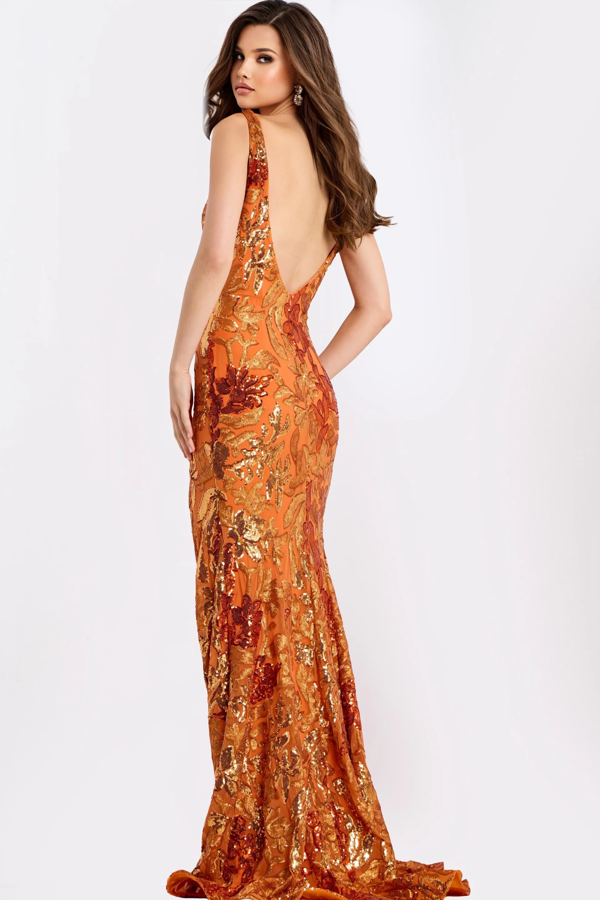 Jovani 40757 Floral Sequin Prom Dress With Plunging V-Neckline sold by The Gown Galleria product image thumbnail 2