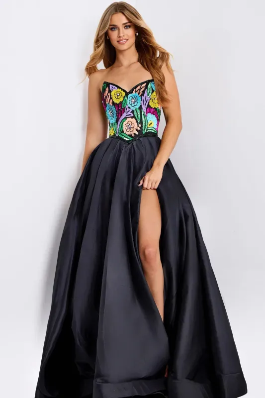 Jovani 49233 Evening Gown With Floral Beaded Strapless Bodice sold by The Gown Galleria