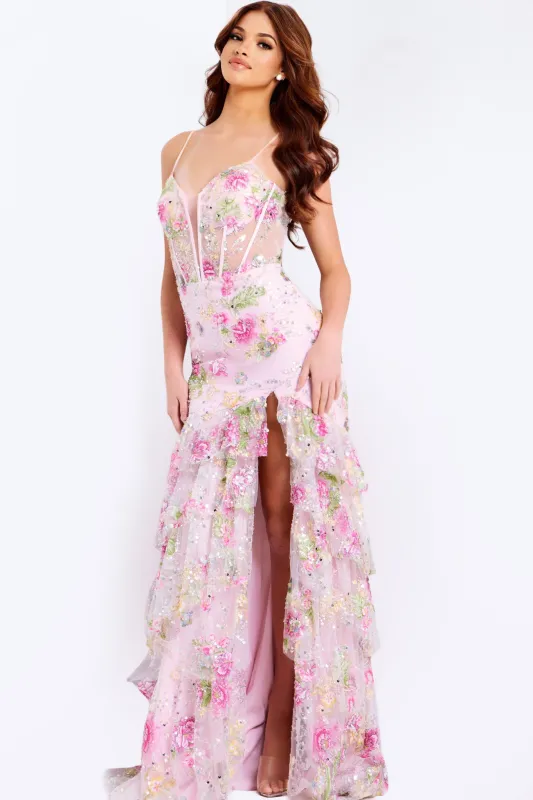 Jovani 43172 Floral Printed With Ruffled Detail Prom Dress sold by The Gown Galleria