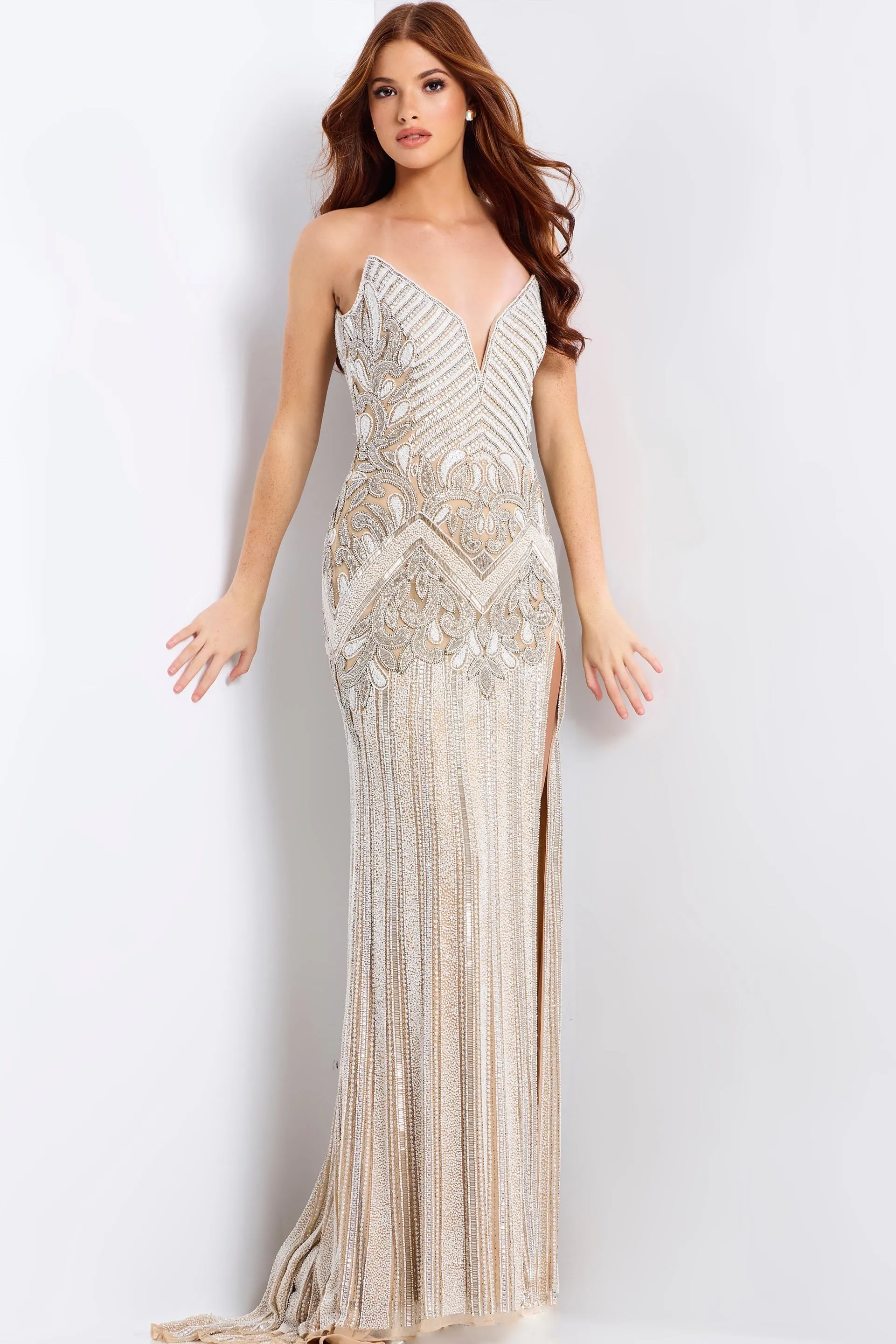 Jovani 49248 Prom Dress With V-Neckline Beaded Detail sold by The Gown Galleria product image thumbnail 4