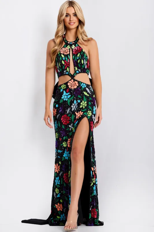 Jovani 49251 Evening Gown With Halter Neckline And Sequins made by Jovani