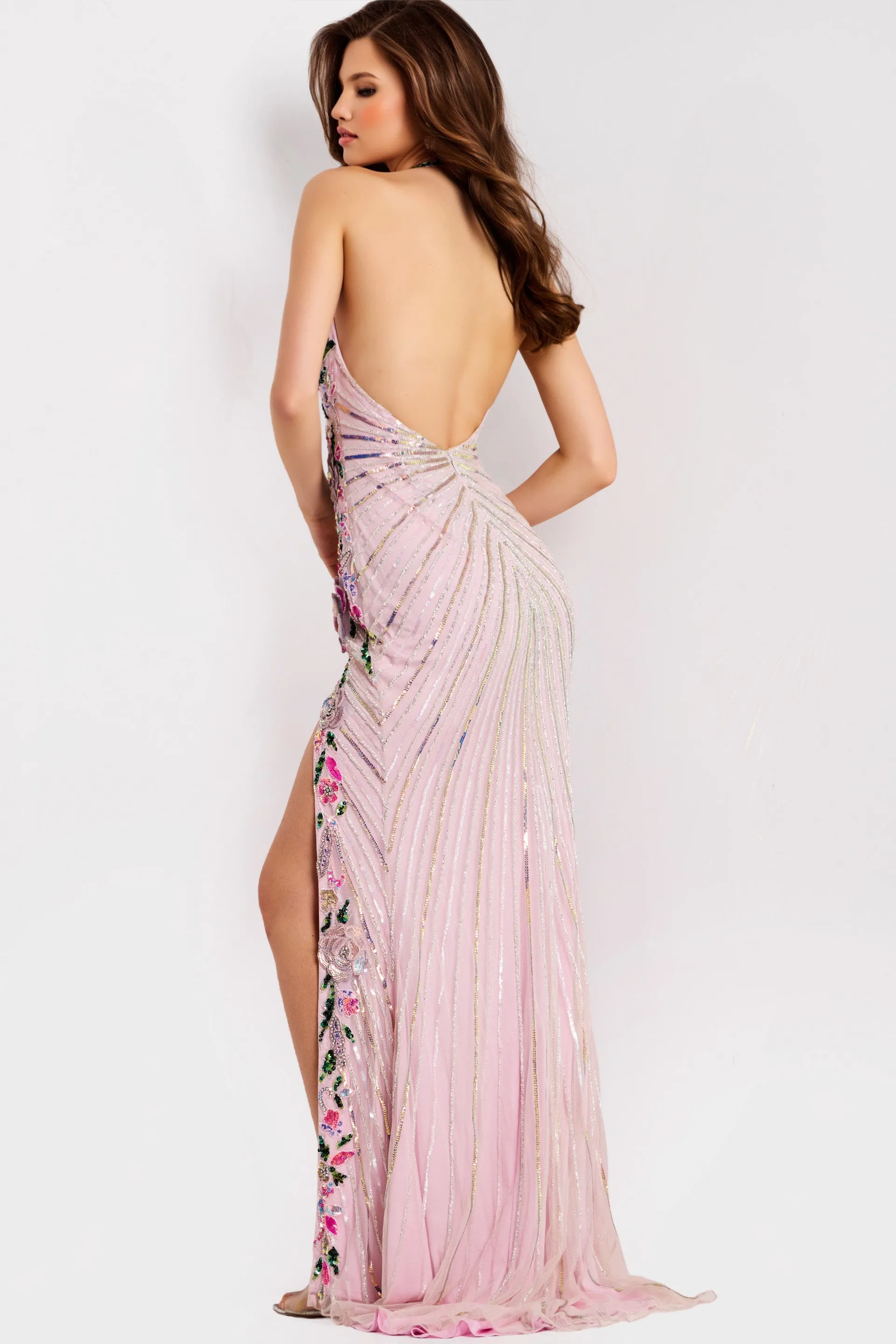 Jovani 49254 Evening Gown With High Slit Floral Embellishments sold by The Gown Galleria product image thumbnail 2