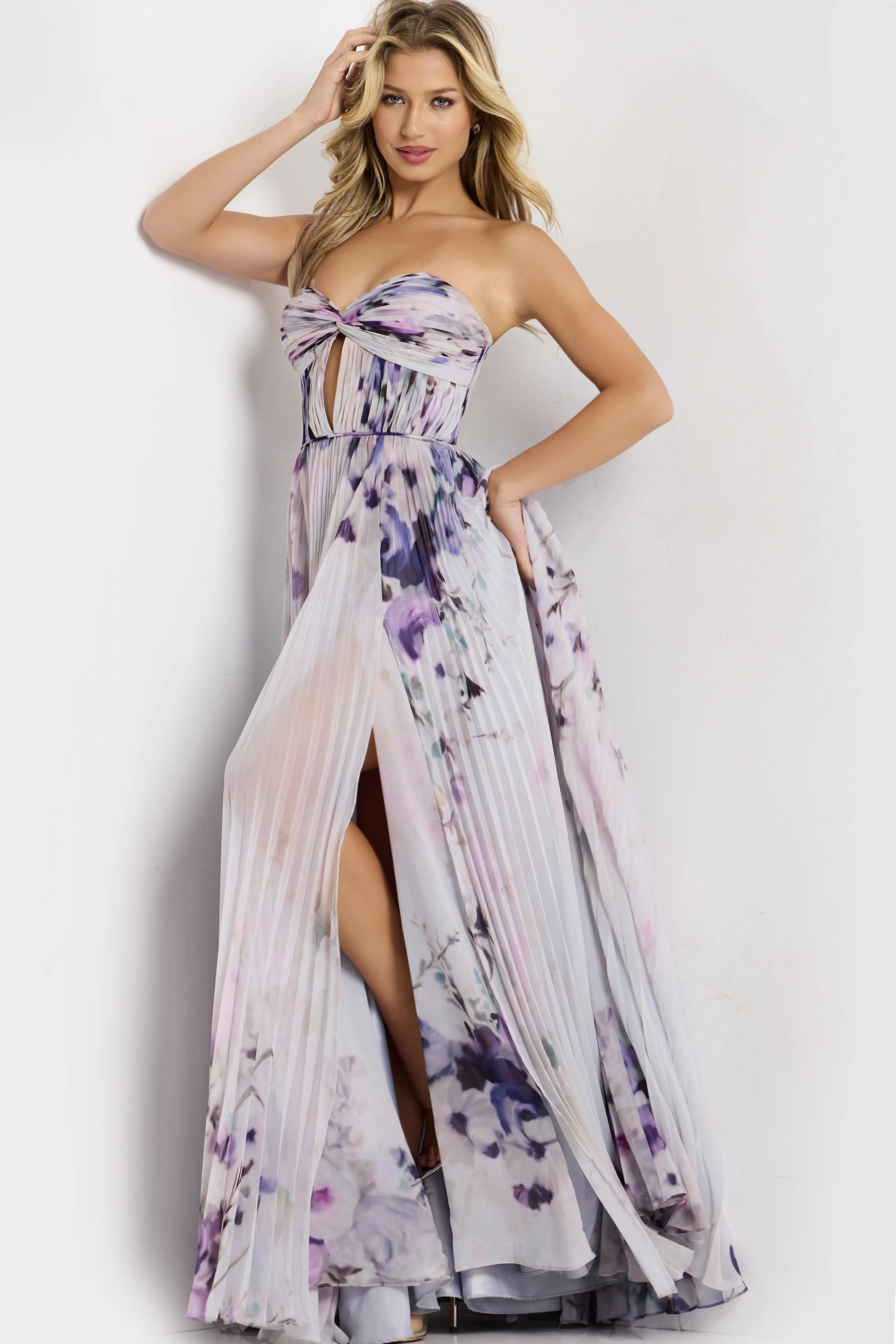 Jovani 42564 Strapless Floral With High Slit Prom Dress sold by The Gown Galleria