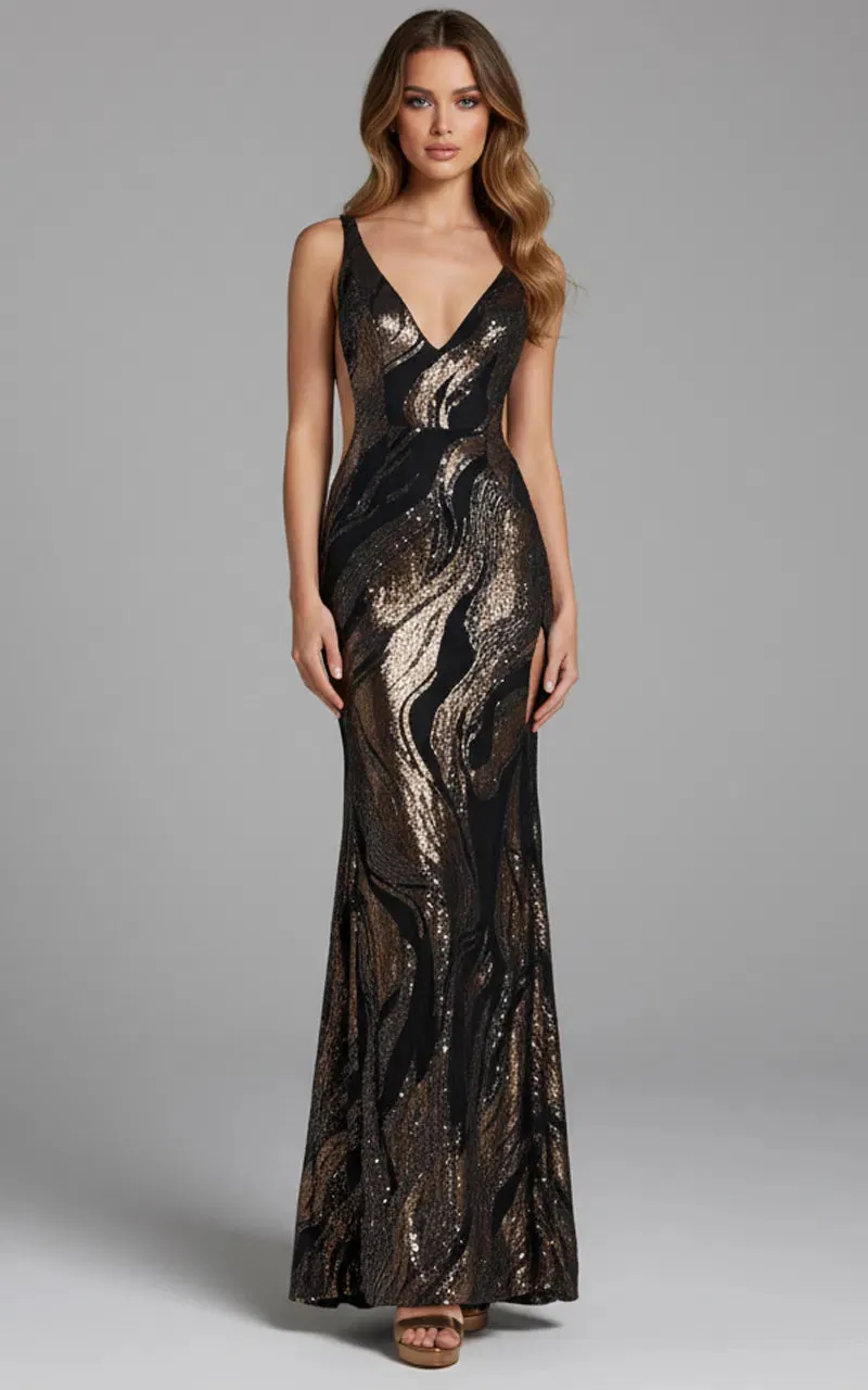 Jovani 44170 Sequin Abstract V-Neckline Evening Gown sold by The Gown Galleria