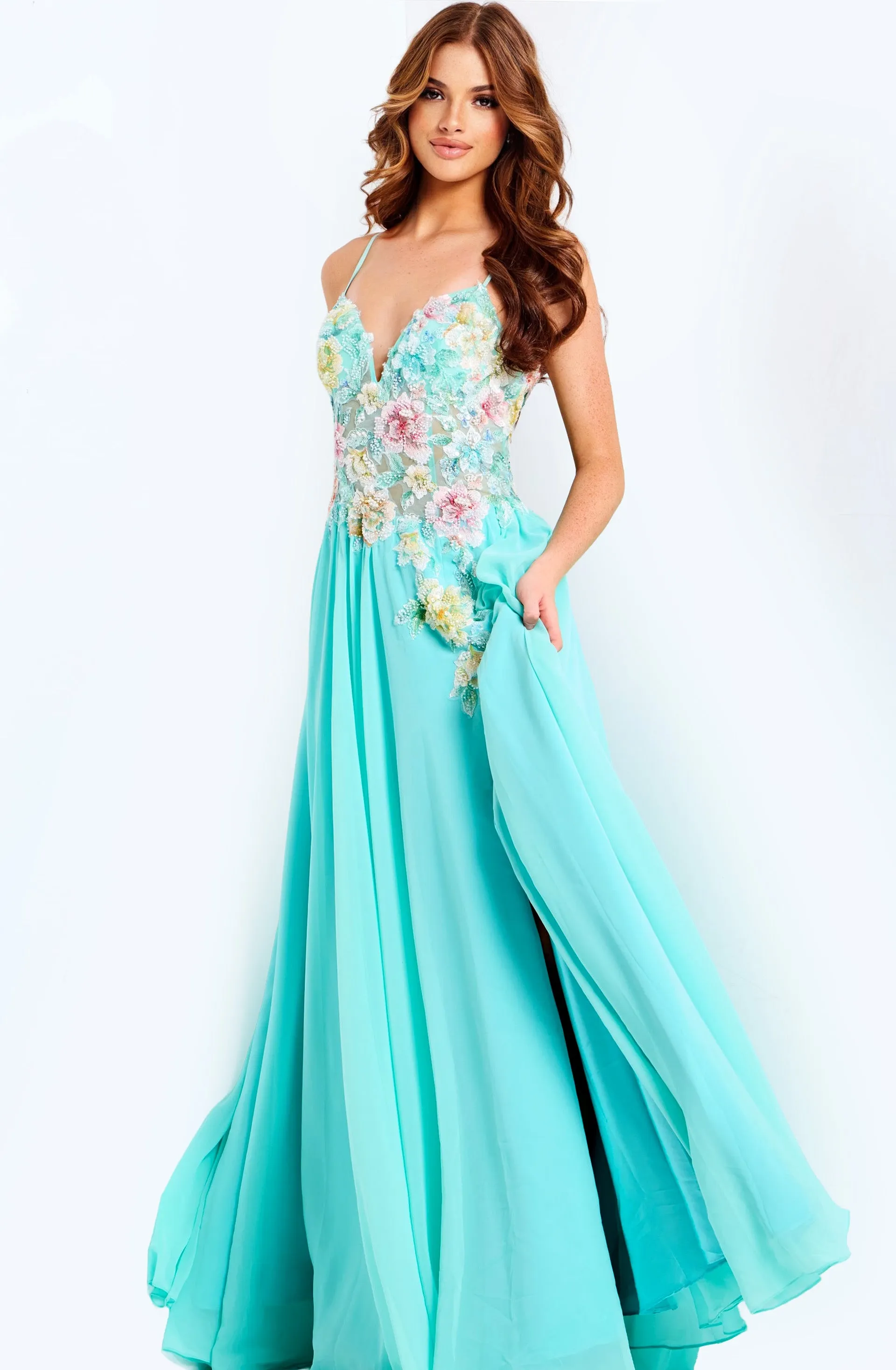 Jovani 49633 Evening Gown With Floral Applique A-Line Silhouette sold by The Gown Galleria