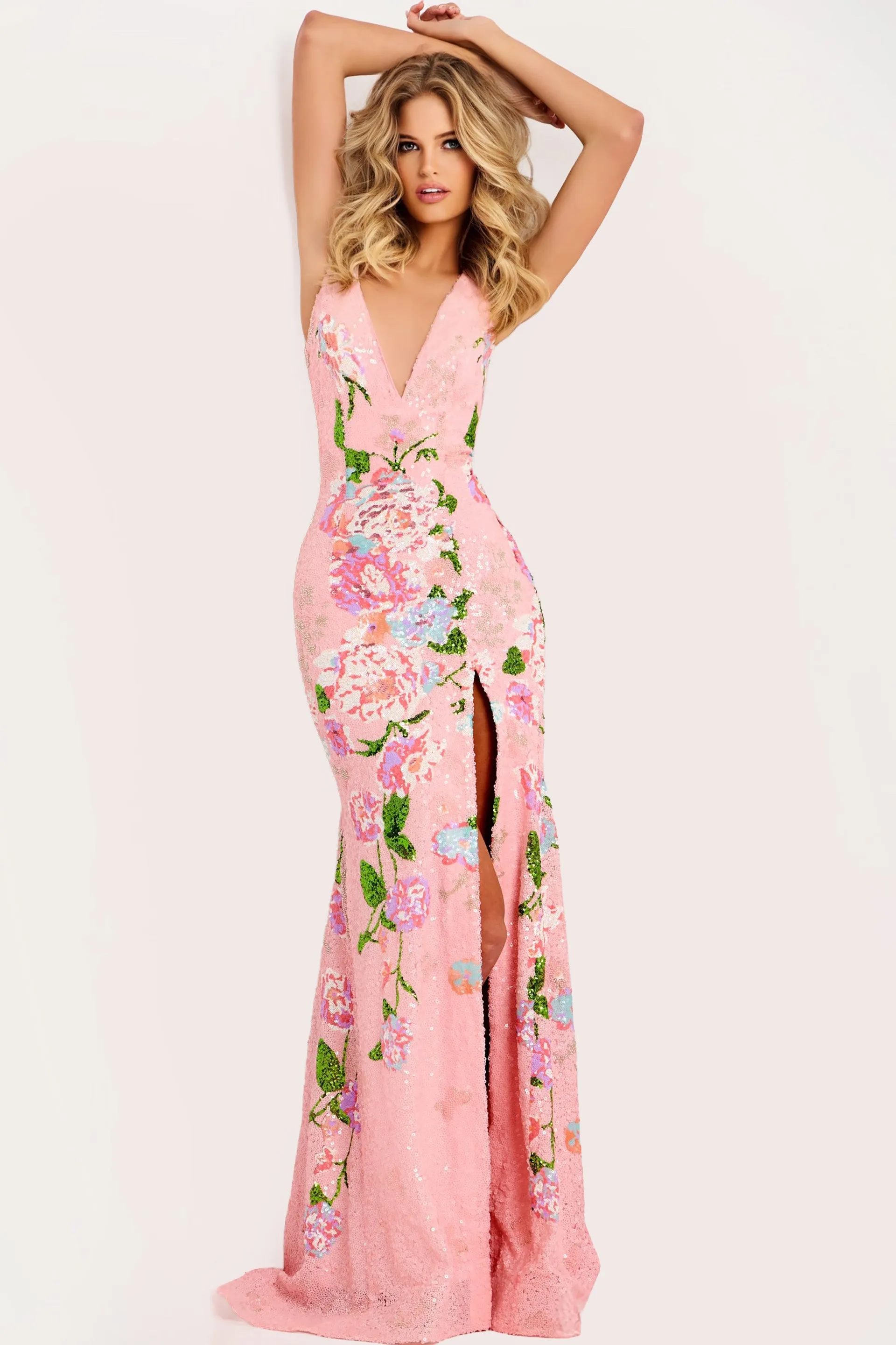 Jovani 48636 Floral Sequin Sheath Prom Dress sold by The Gown Galleria product image thumbnail 4