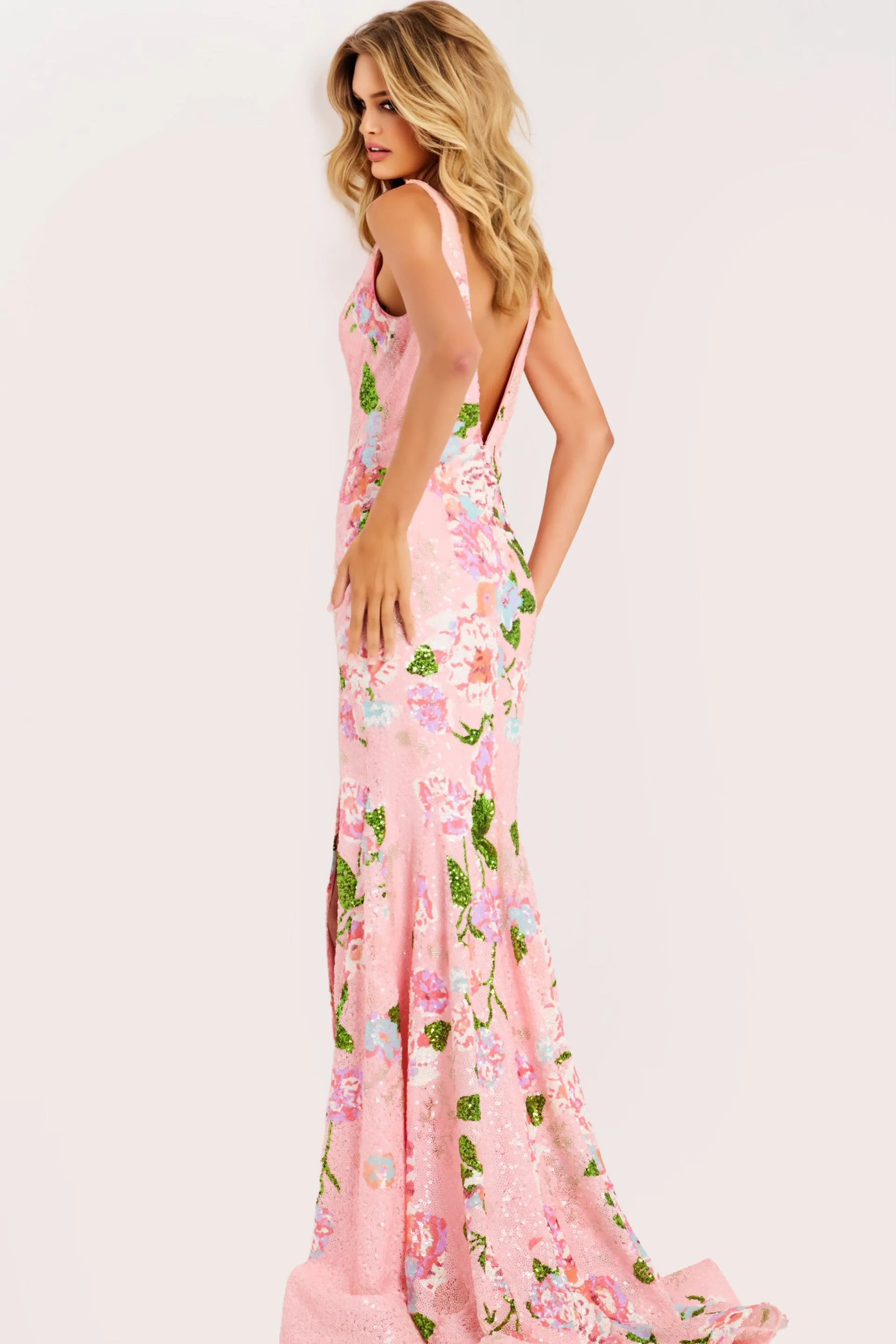 Jovani 48636 Floral Sequin Sheath Prom Dress sold by The Gown Galleria product image thumbnail 2