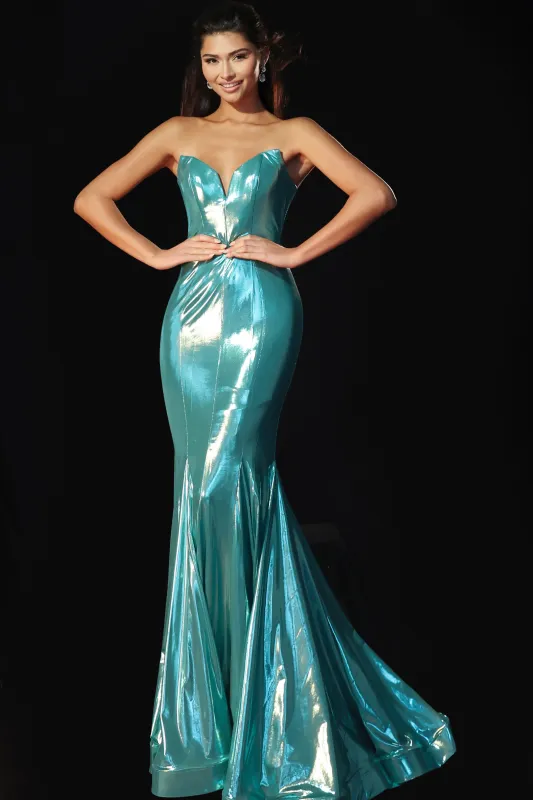 Jovani 44342 Metallic Mermaid With Deep V-Neckline Prom Dress sold by The Gown Galleria
