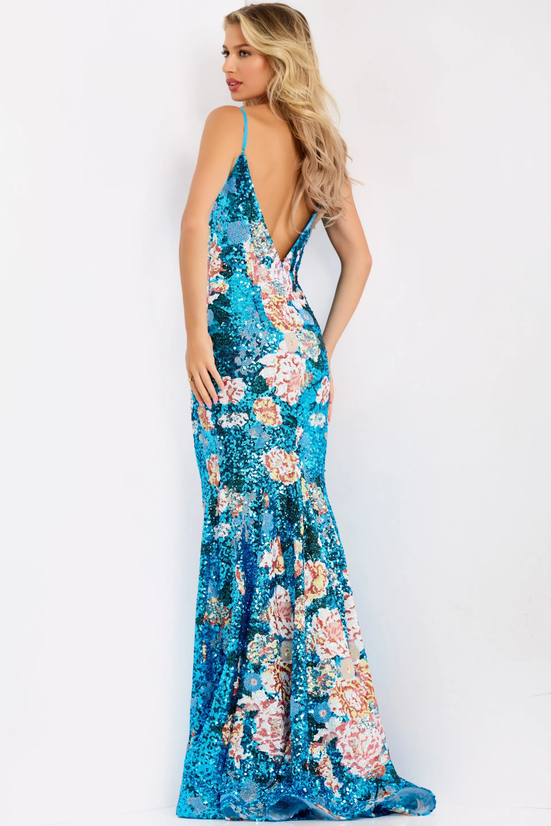 Jovani 48637 Evening Gown Floral Sequin Mermaid Silhouette sold by The Gown Galleria product image thumbnail 2