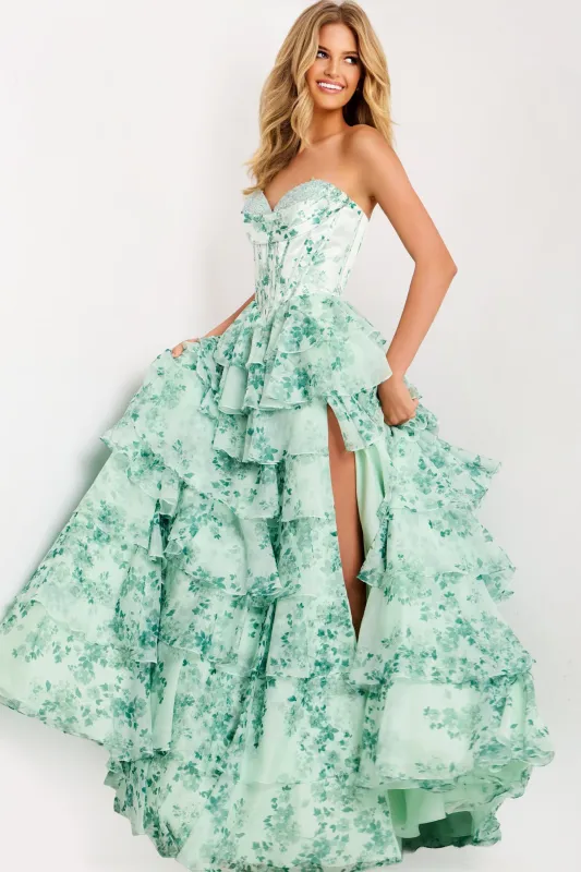 Jovani 48772 Evening Gown Sweetheart Corset Floral Ballgown sold by The Gown Galleria
