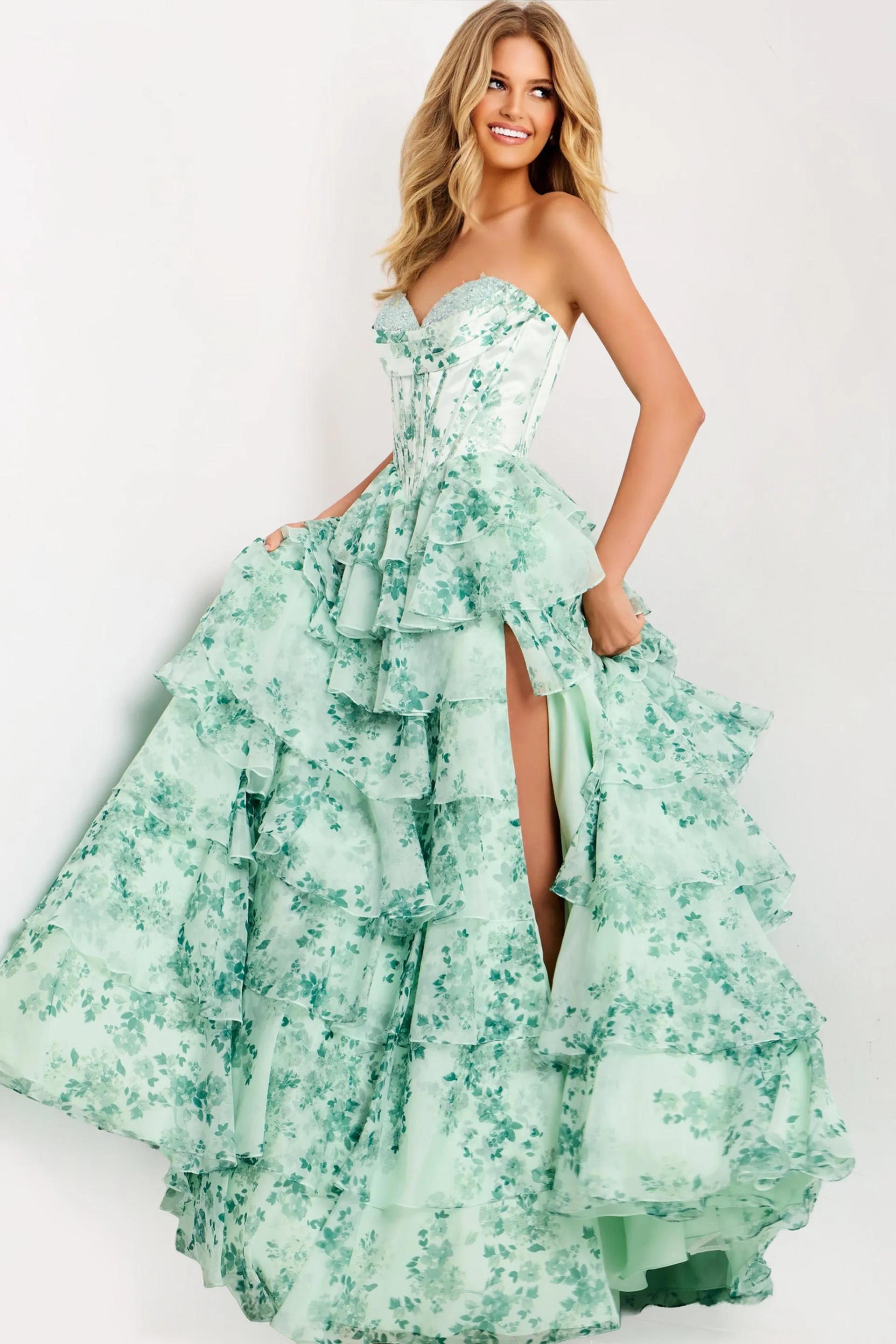 Jovani 48772 Evening Gown Sweetheart Corset Floral Ballgown sold by The Gown Galleria