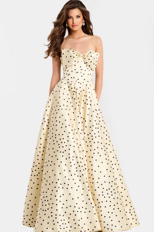 Jovani 49775 Polka Dot Satin A-Line Prom Dress sold by The Gown Galleria