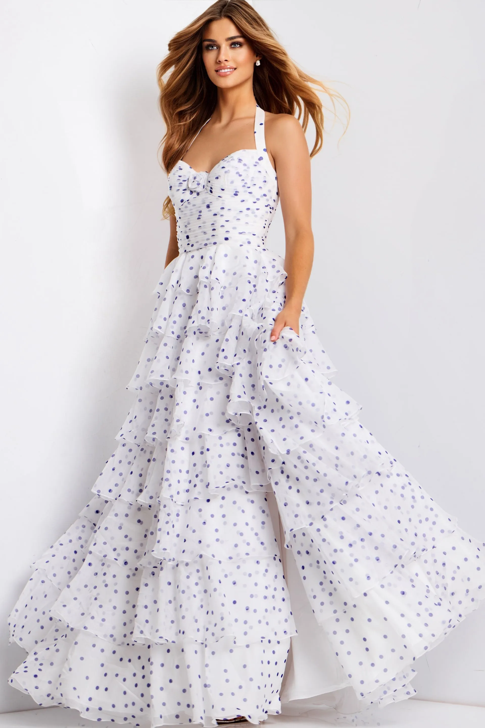 Jovani 49776 Polka Dot A-Line Prom Dress With Tiered Skirt sold by The Gown Galleria product image thumbnail 3