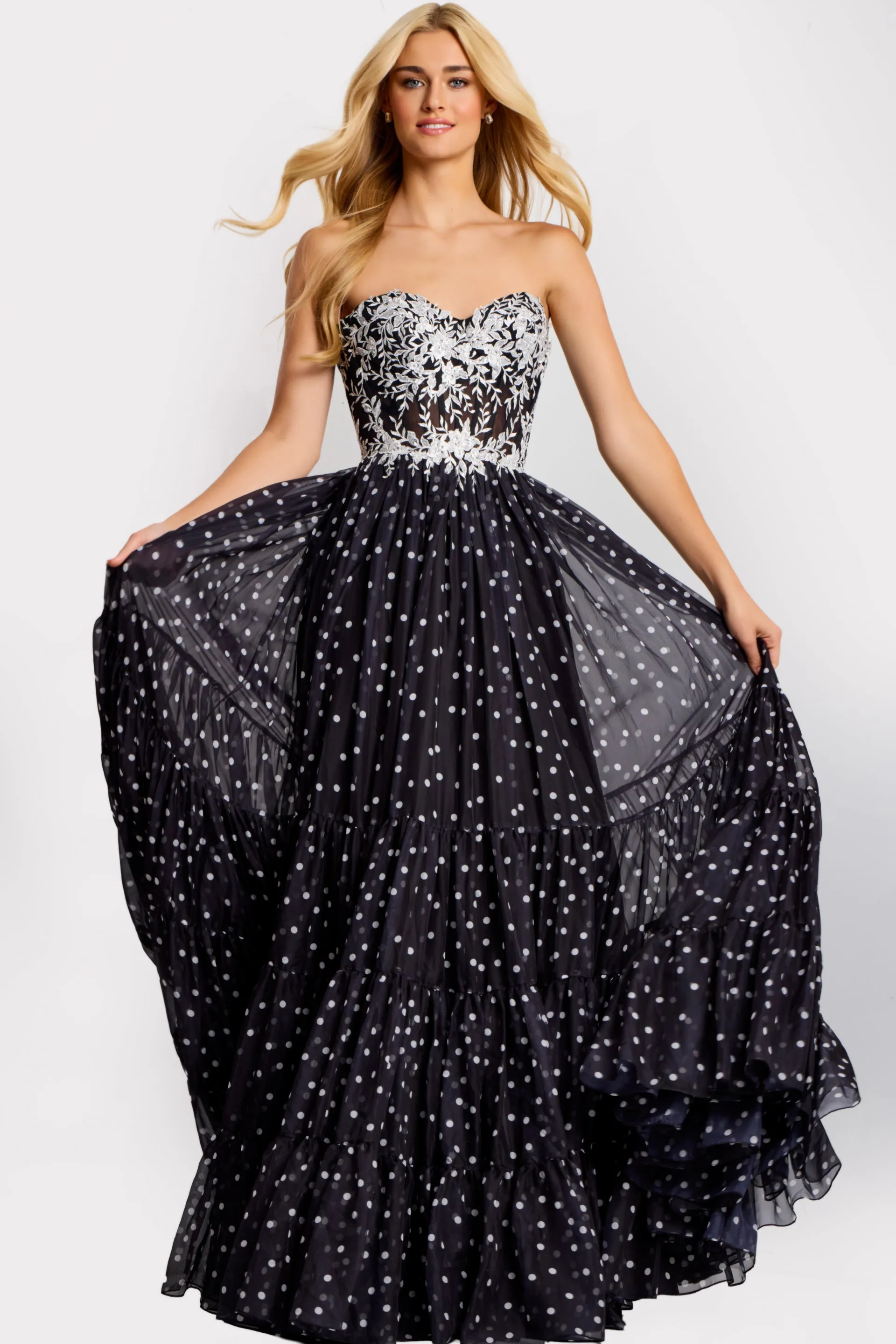 Jovani 49086 Sweetheart Prom Dress With Polka Dot Skirt sold by The Gown Galleria
